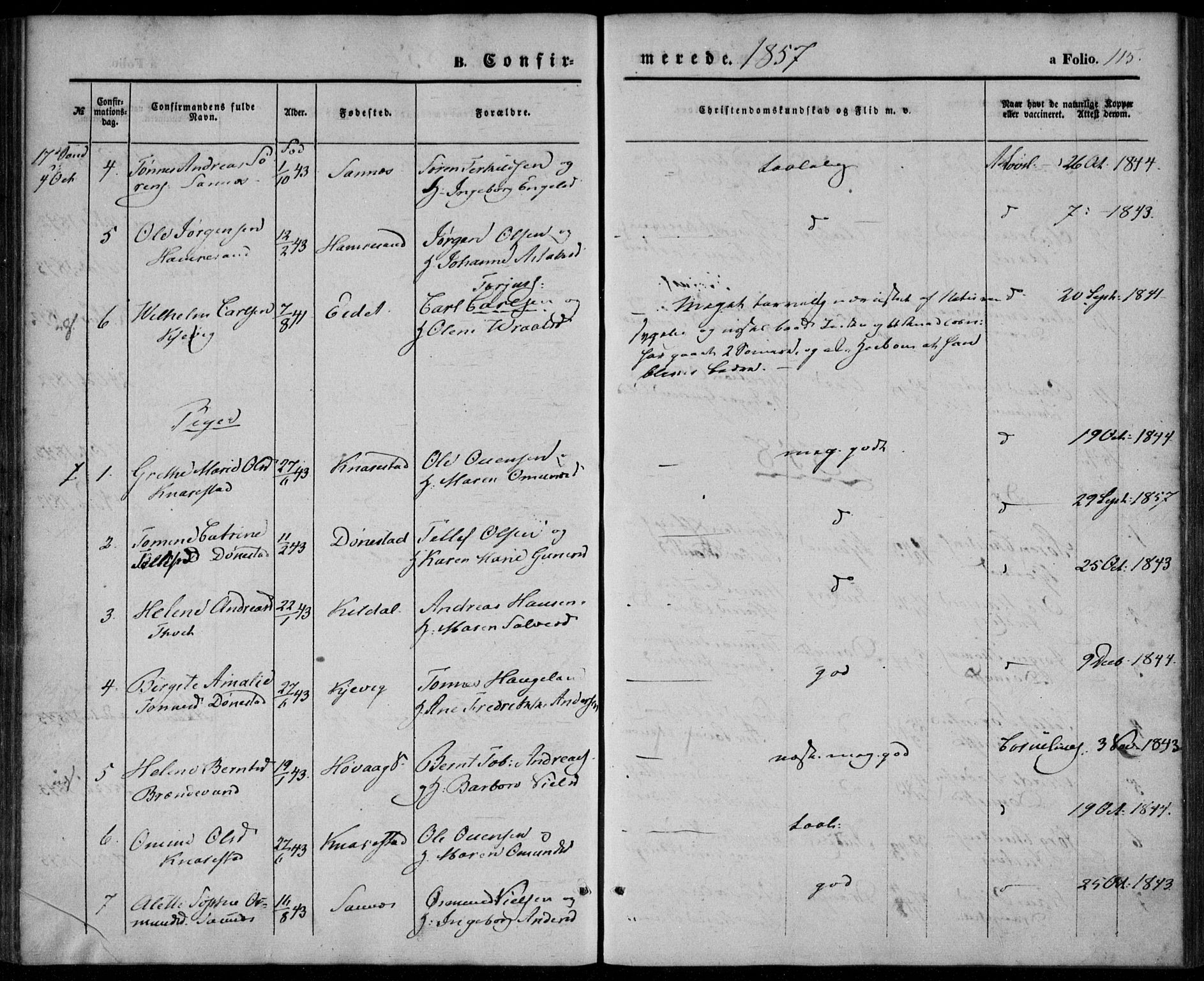 Tveit sokneprestkontor, AV/SAK-1111-0043/F/Fa/L0005: Parish register (official) no. A 5, 1853-1871, p. 115