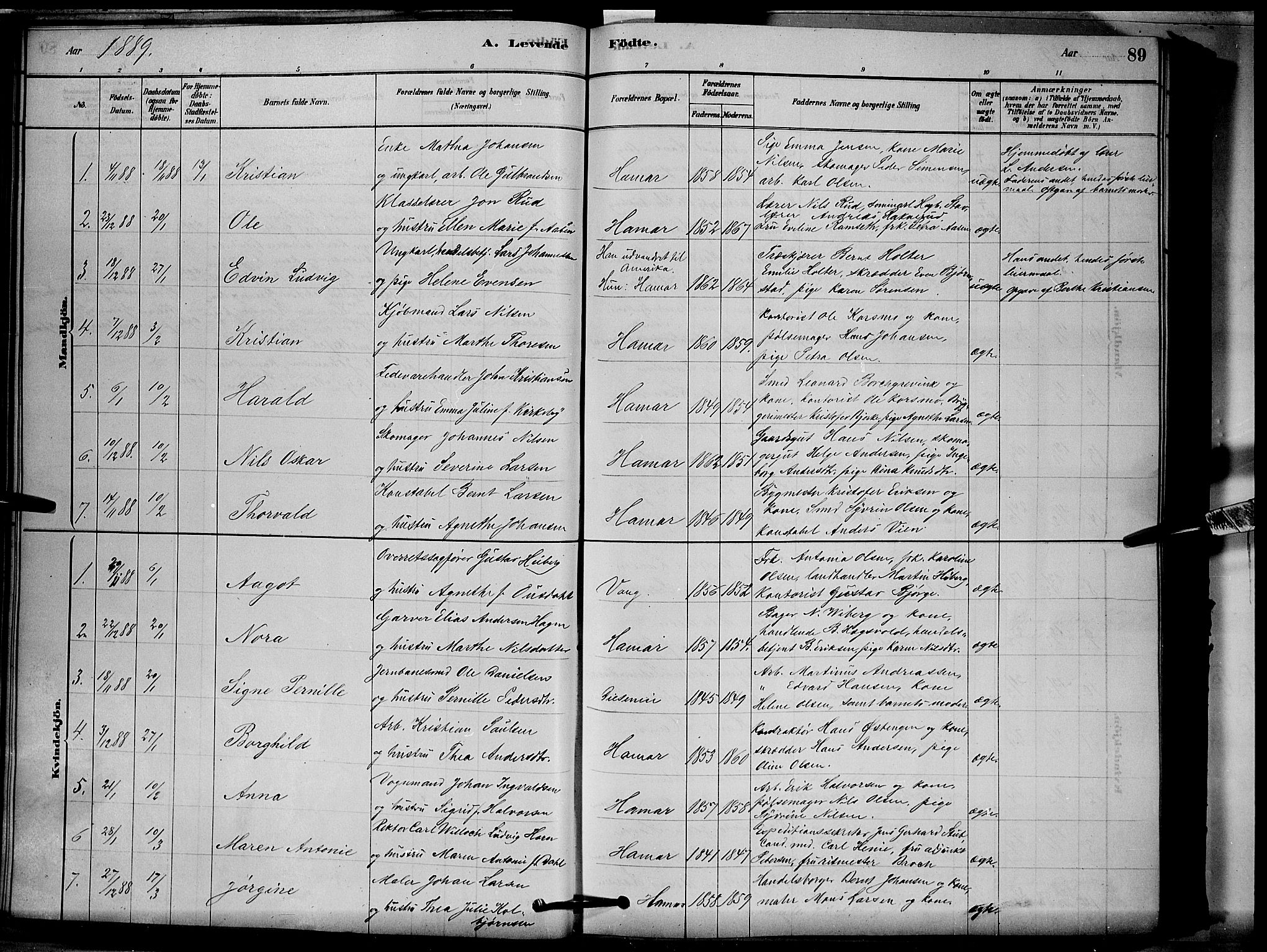 Vang prestekontor, Hedmark, SAH/PREST-008/H/Ha/Hab/L0012: Parish register (copy) no. 12, 1878-1889, p. 89
