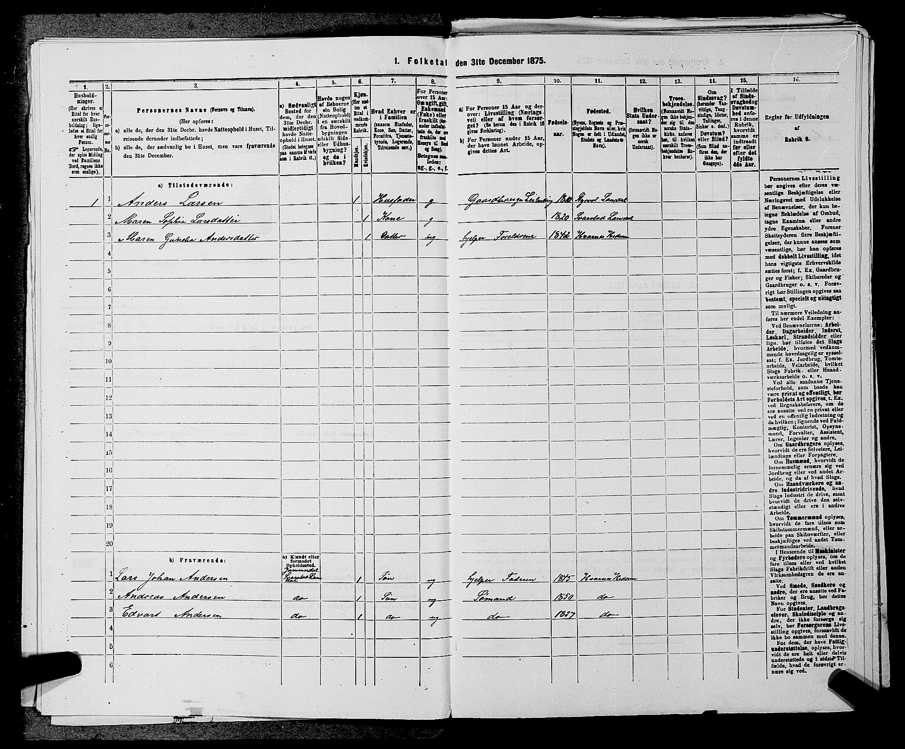 SAKO, 1875 census for 0727P Hedrum, 1875, p. 1115