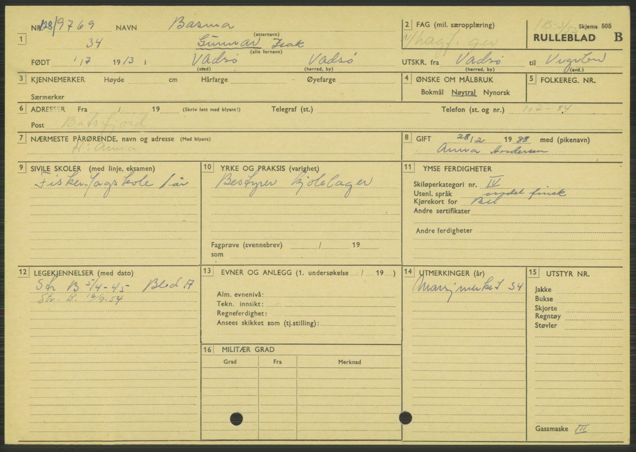 Forsvaret, Varanger bataljon, AV/RA-RAFA-2258/1/D/L0444: Rulleblad for menige født 1913-1914, 1913-1914, p. 28