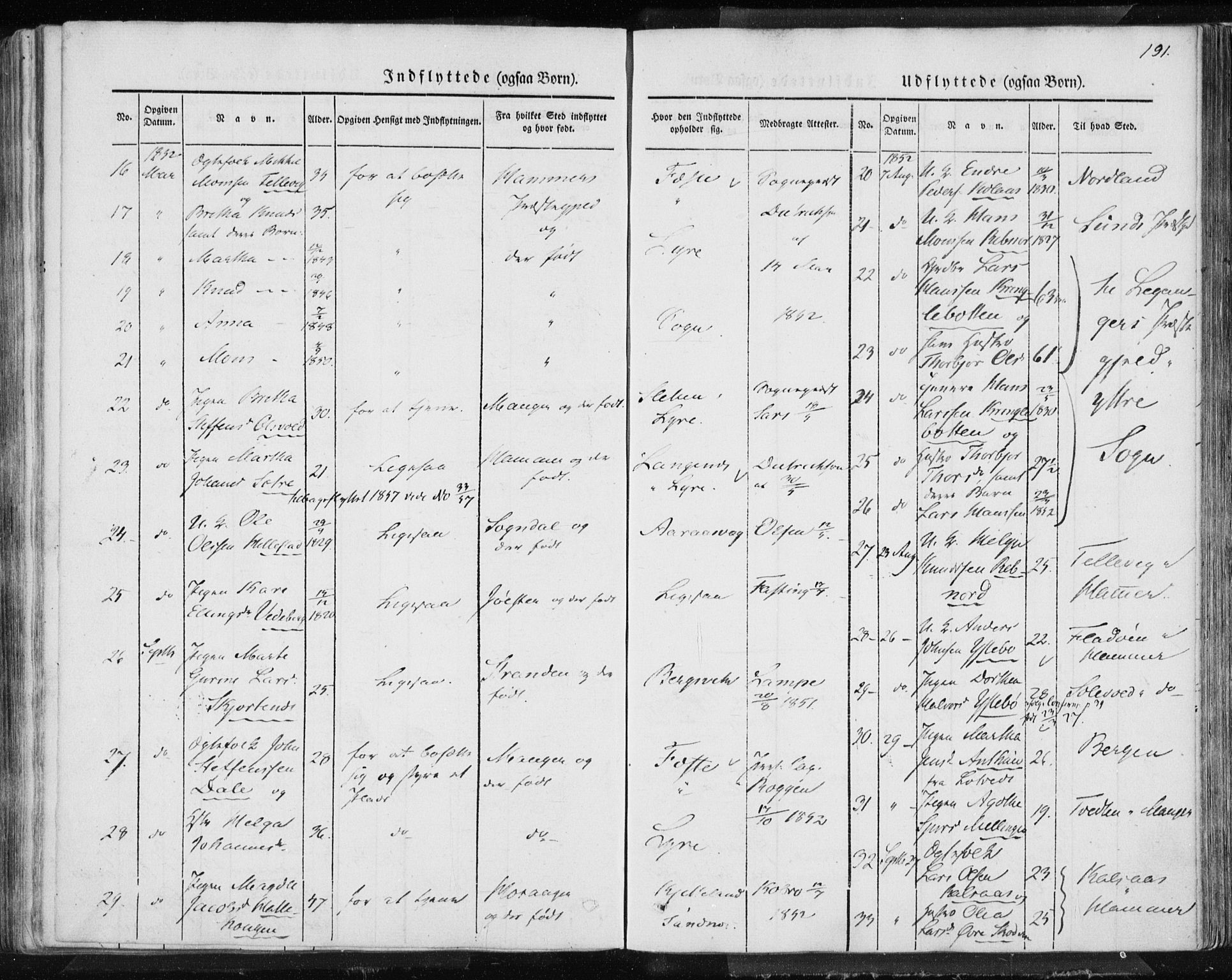 Lindås Sokneprestembete, AV/SAB-A-76701/H/Haa/Haaa/L0010: Parish register (official) no. A 10, 1842-1862, p. 191