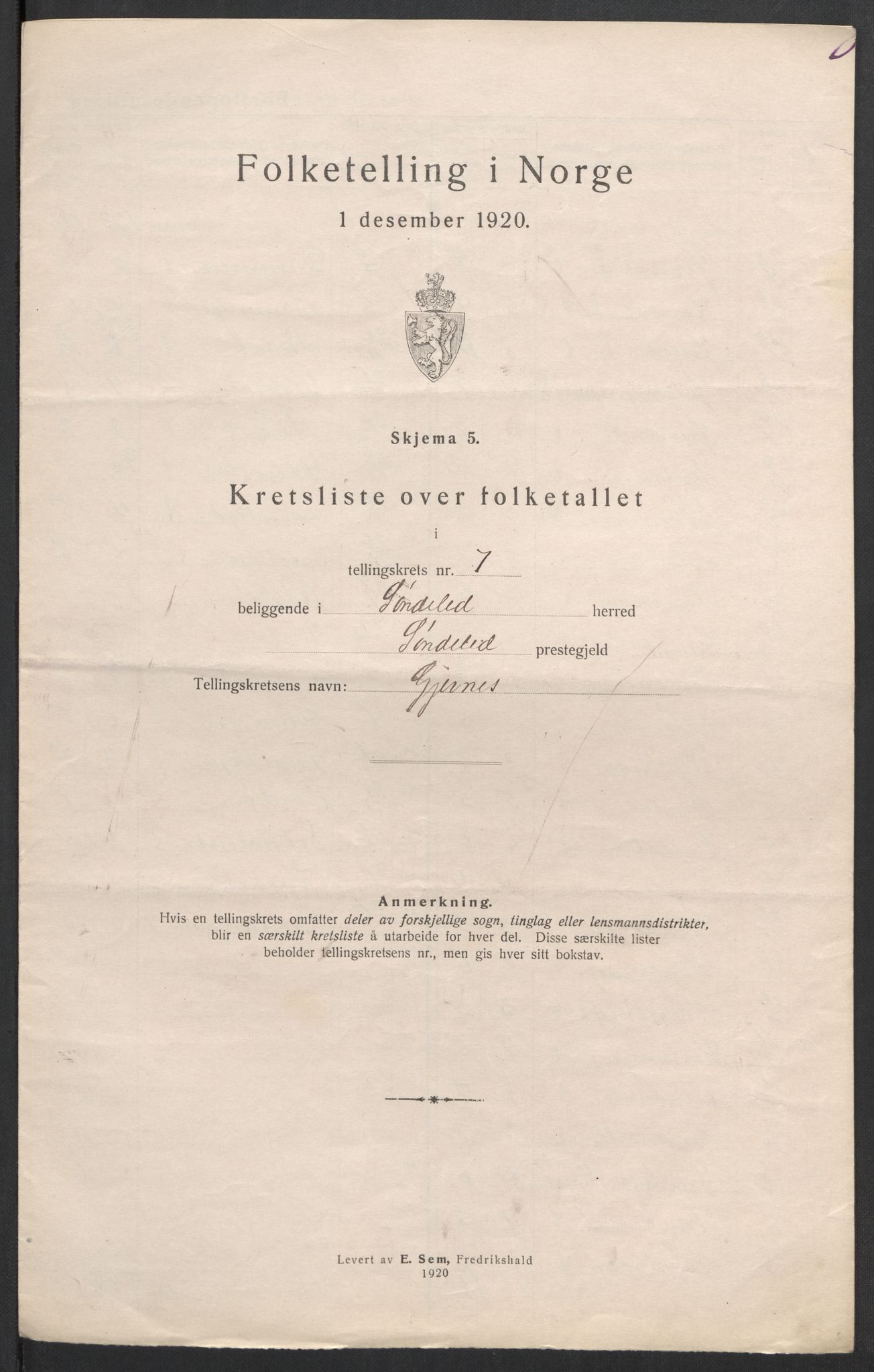 SAK, 1920 census for Søndeled, 1920, p. 24