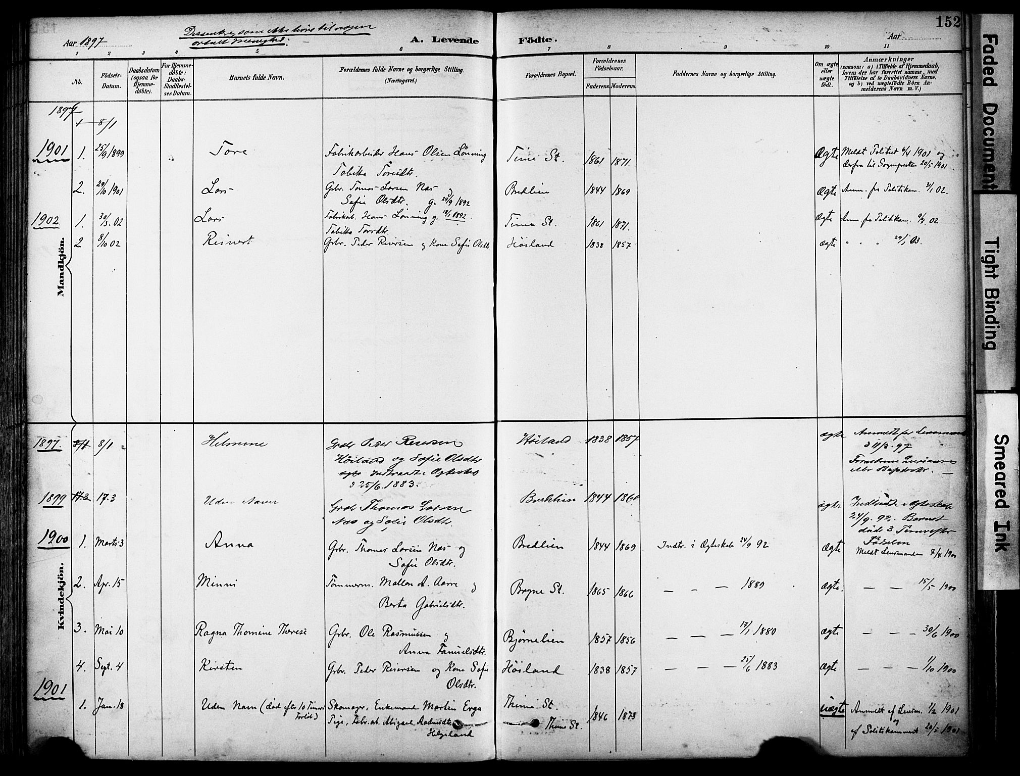 Lye sokneprestkontor, AV/SAST-A-101794/001/30BA/L0011: Parish register (official) no. A 9, 1893-1903, p. 152