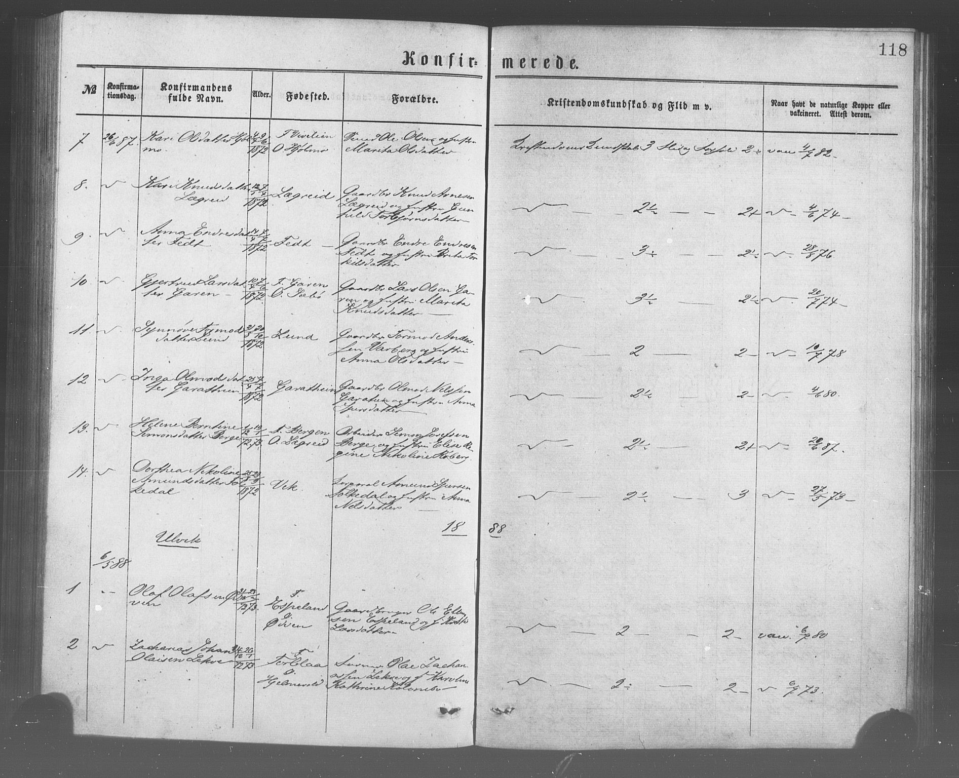 Ulvik sokneprestembete, SAB/A-78801/H/Haa: Parish register (official) no. A 17, 1873-1891, p. 118