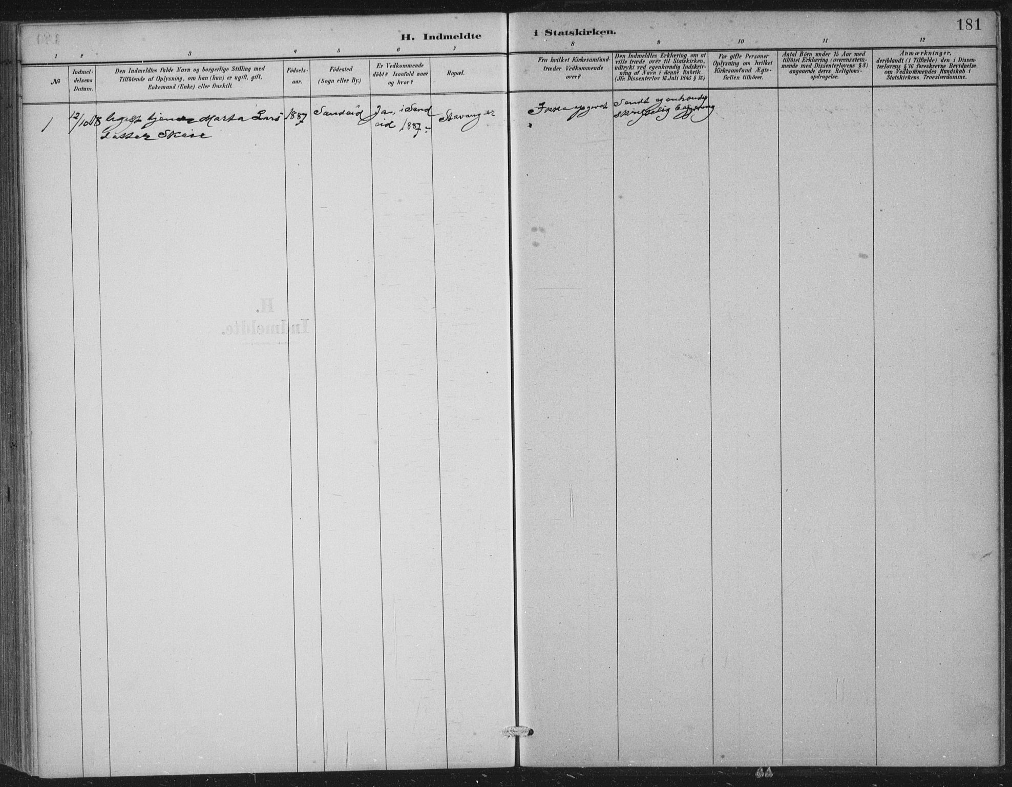 Vikedal sokneprestkontor, AV/SAST-A-101840/01/IV: Parish register (official) no. A 11, 1884-1933, p. 181