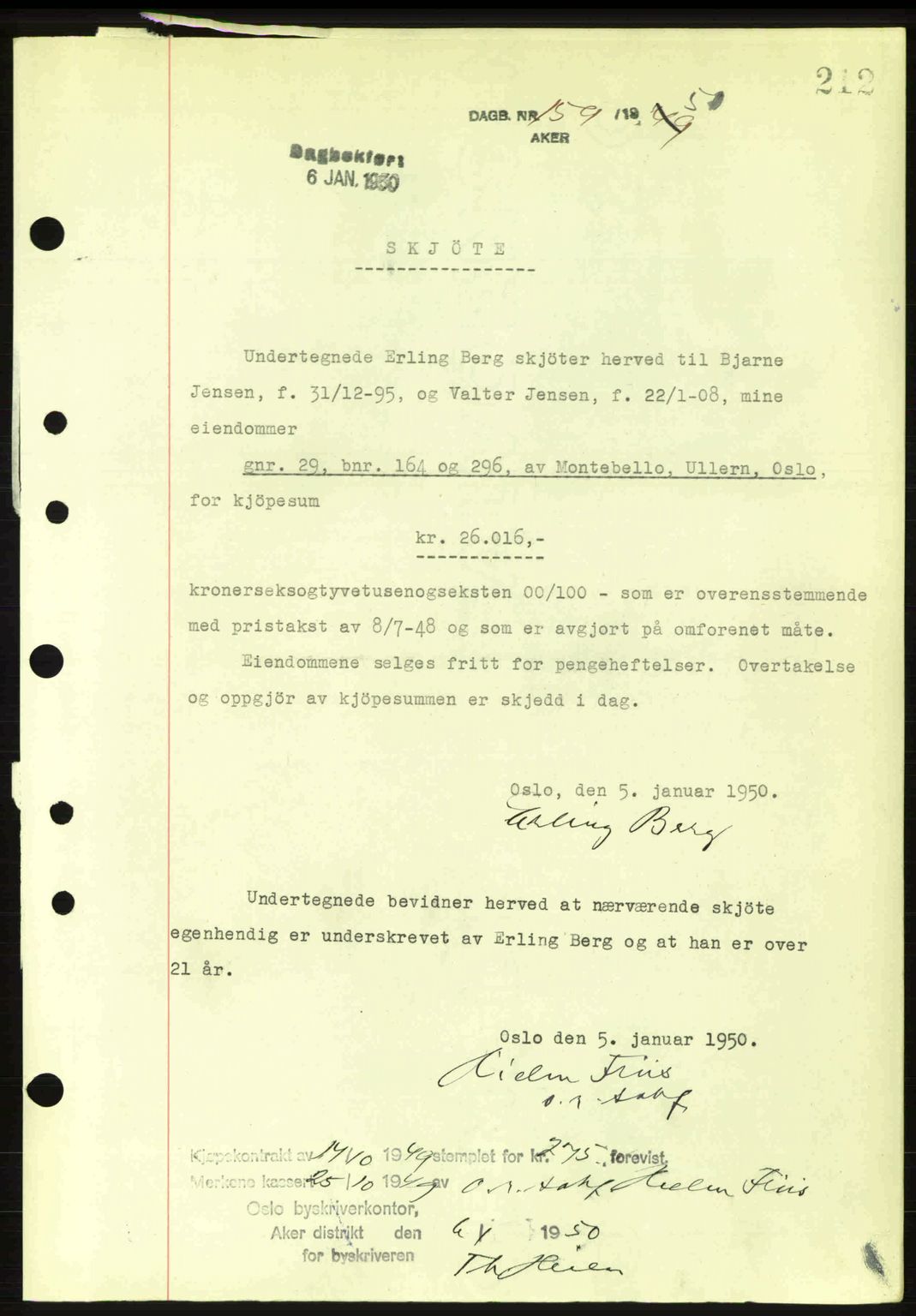 Oslo byskriverembete, AV/SAO-A-10227/G/Gb/Gbd/Gbda/L0017: Mortgage book no. A215, 1949-1950, Diary no: : 159/1950
