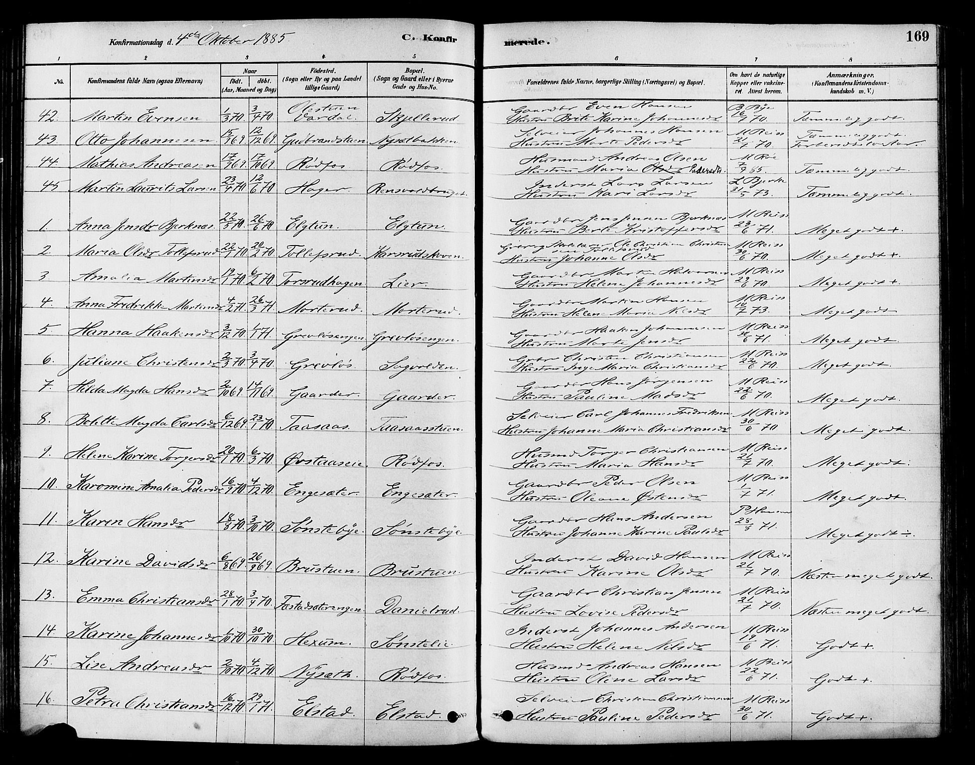 Vestre Toten prestekontor, SAH/PREST-108/H/Ha/Haa/L0009: Parish register (official) no. 9, 1878-1894, p. 169