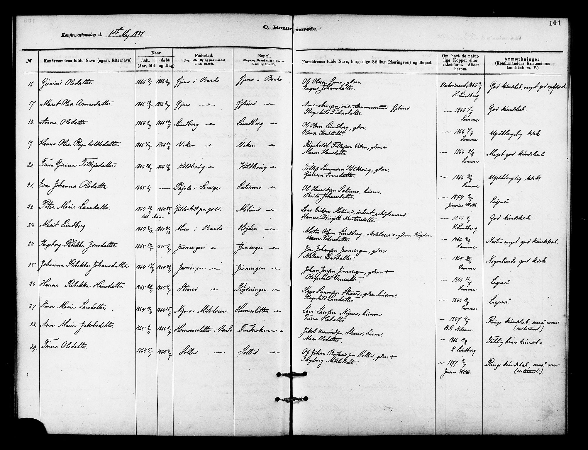 Målselv sokneprestembete, SATØ/S-1311/G/Ga/Gaa/L0009kirke: Parish register (official) no. 9, 1878-1889, p. 101