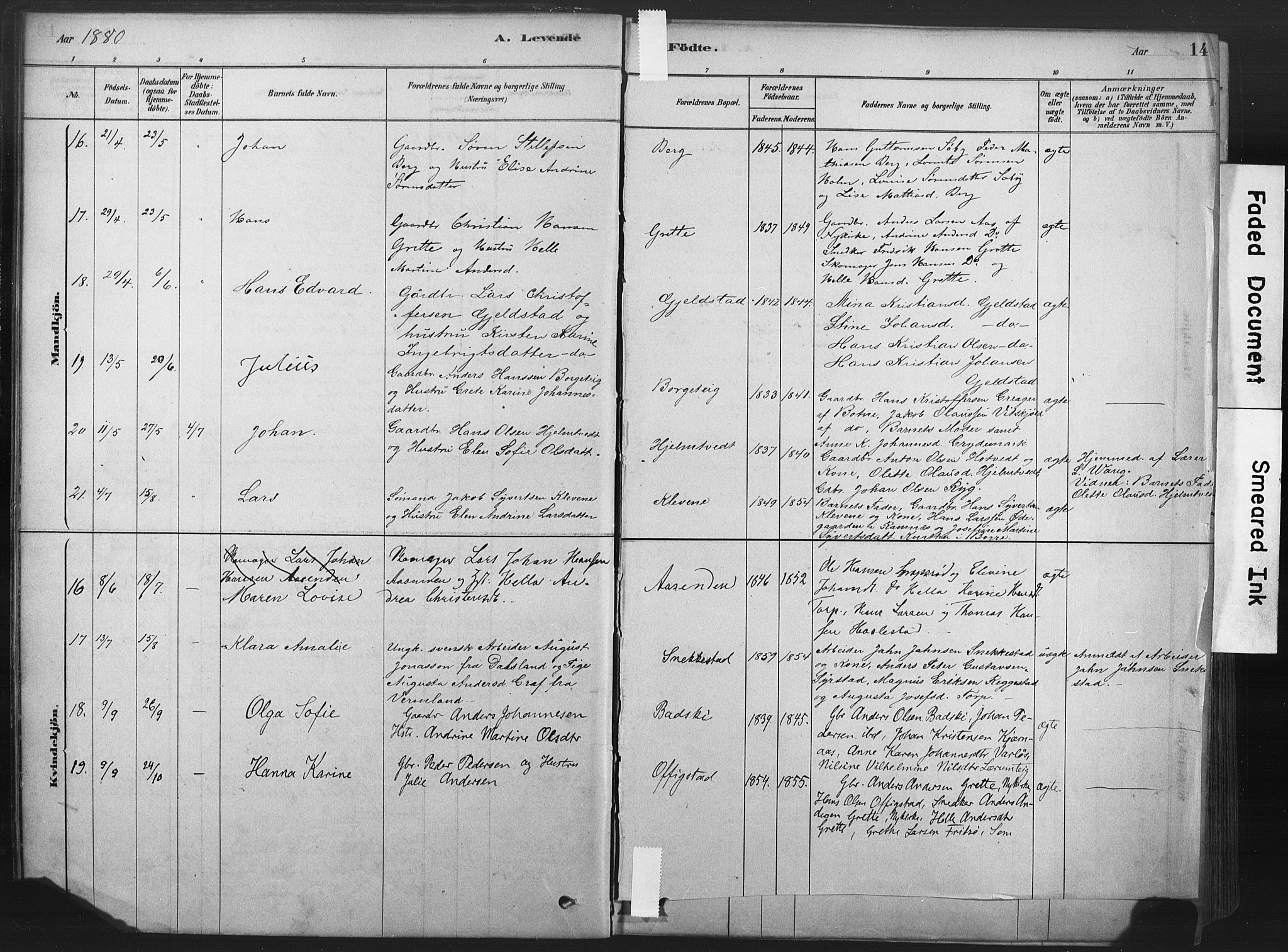 Våle kirkebøker, AV/SAKO-A-334/F/Fa/L0011: Parish register (official) no. I 11, 1878-1906, p. 14