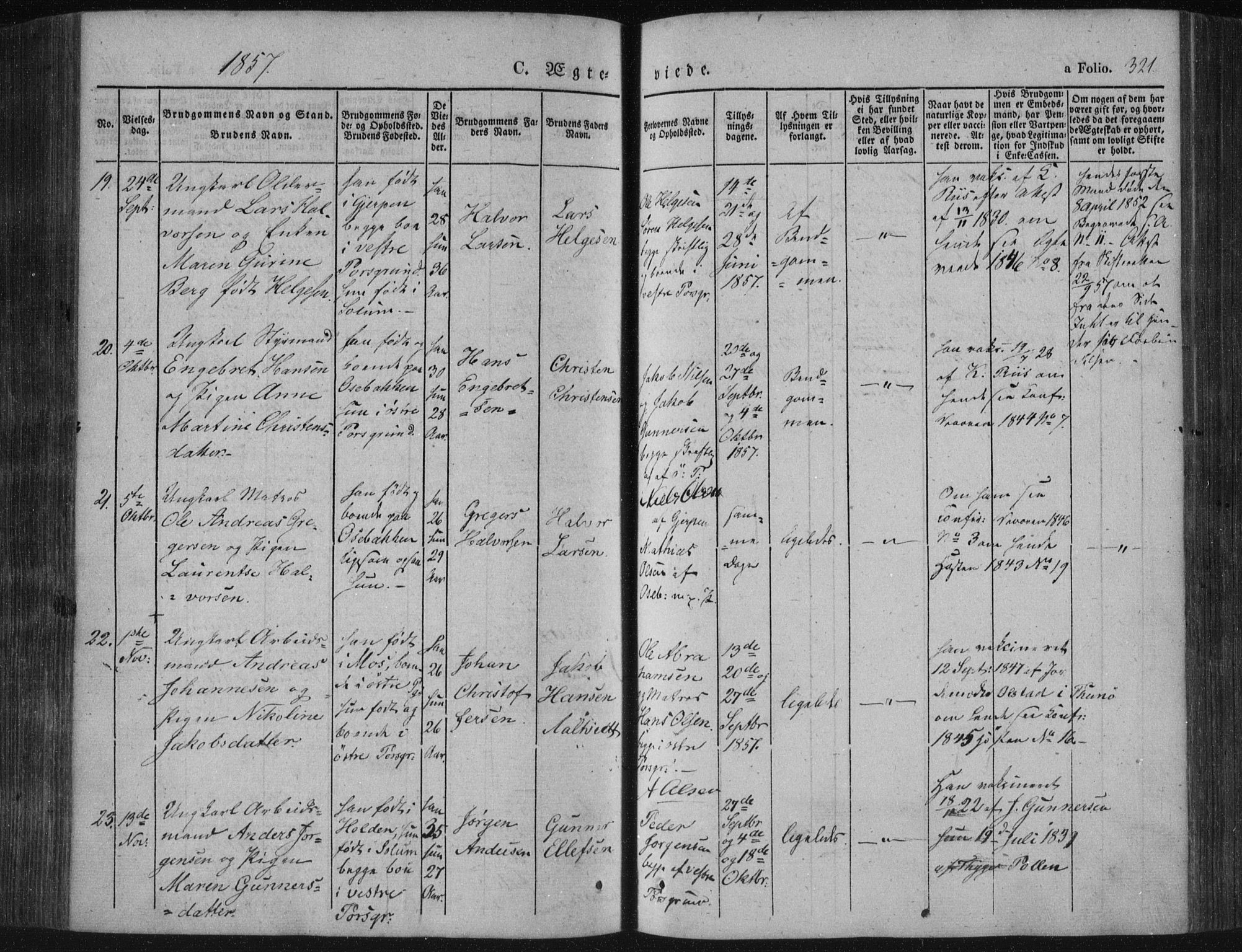 Porsgrunn kirkebøker , SAKO/A-104/F/Fa/L0006: Parish register (official) no. 6, 1841-1857, p. 321