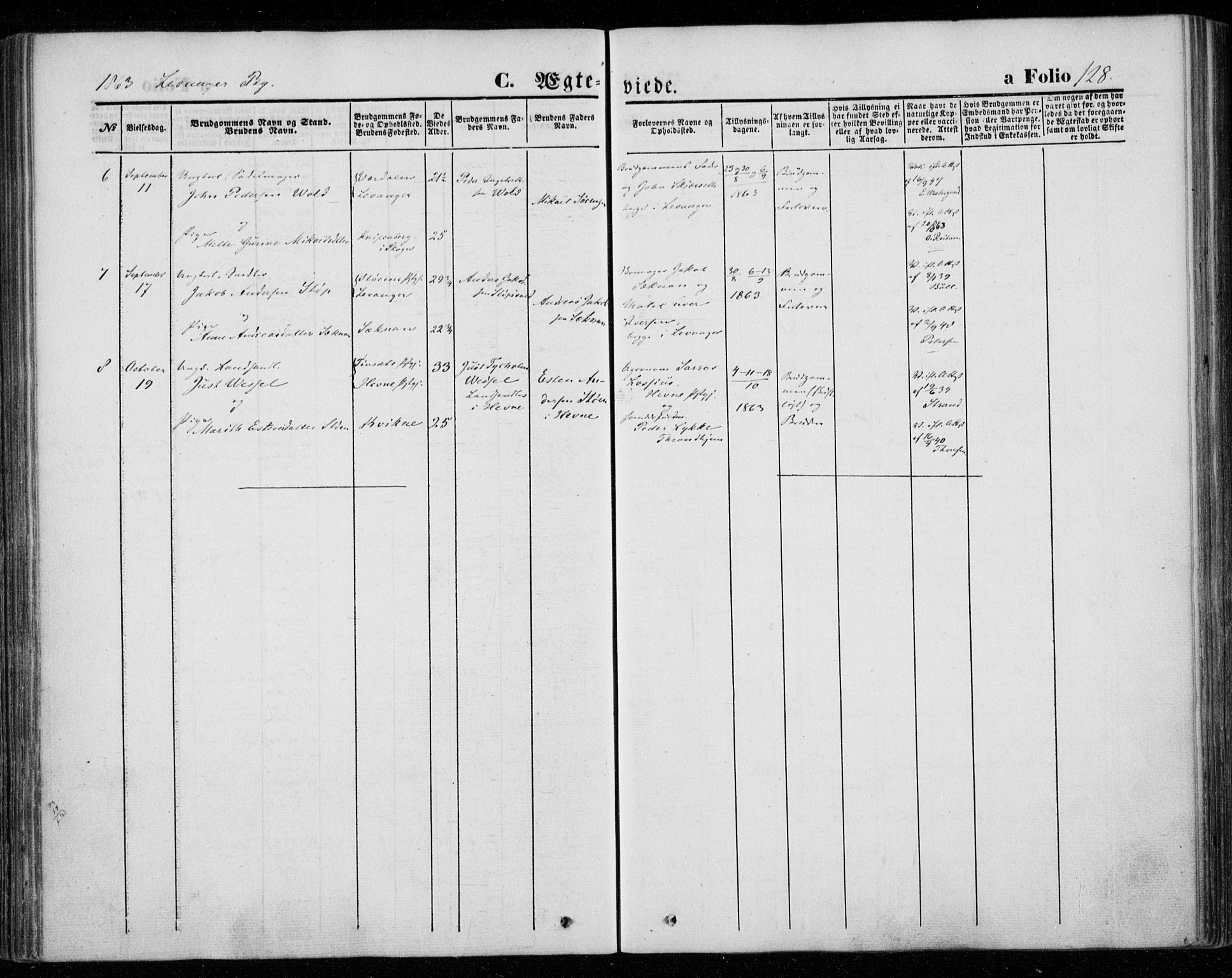 Ministerialprotokoller, klokkerbøker og fødselsregistre - Nord-Trøndelag, AV/SAT-A-1458/720/L0184: Parish register (official) no. 720A02 /1, 1855-1863, p. 128