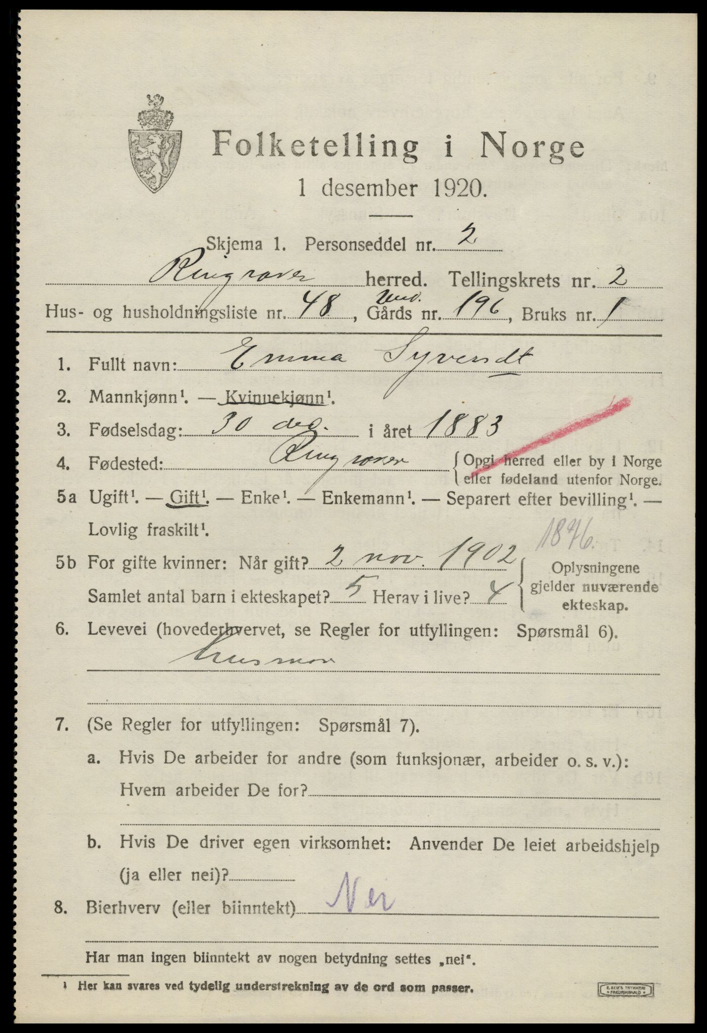 SAH, 1920 census for Ringsaker, 1920, p. 6940