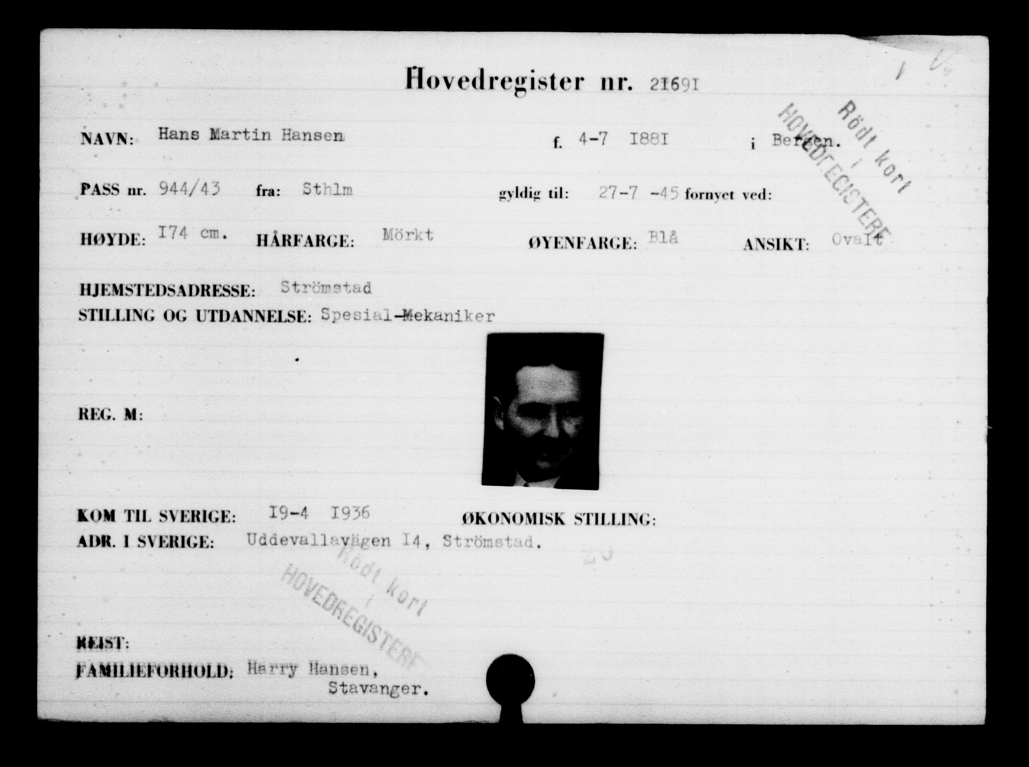 Utenriksstasjonene, Legasjonen i Stockholm, Flyktningkontoret, AV/RA-S-6753/V/Va/L0009: Kjesäterkartoteket, flyktninger med registreringsnr. 18502-22048, 1940-1945, p. 2716