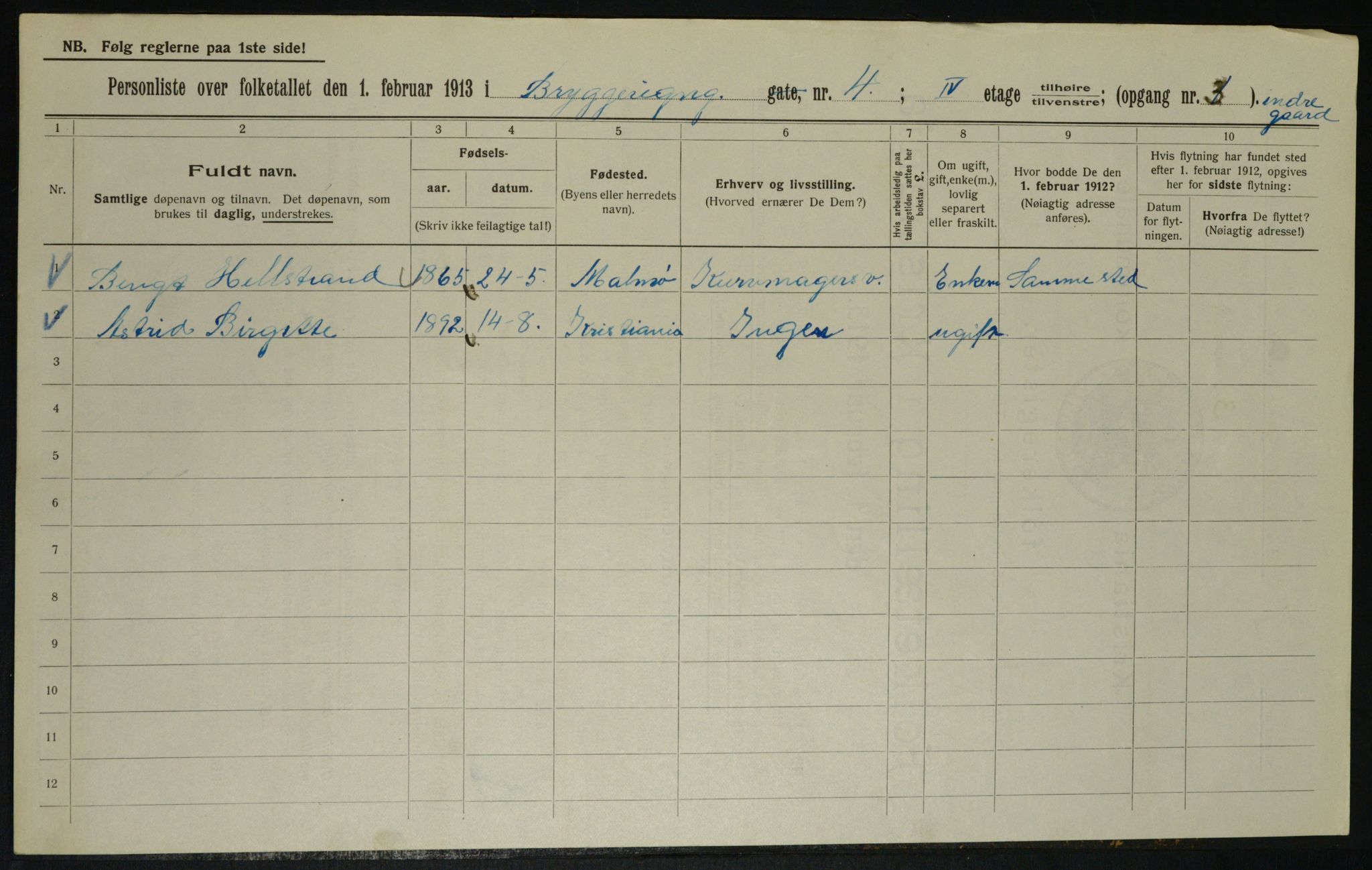 OBA, Municipal Census 1913 for Kristiania, 1913, p. 10165