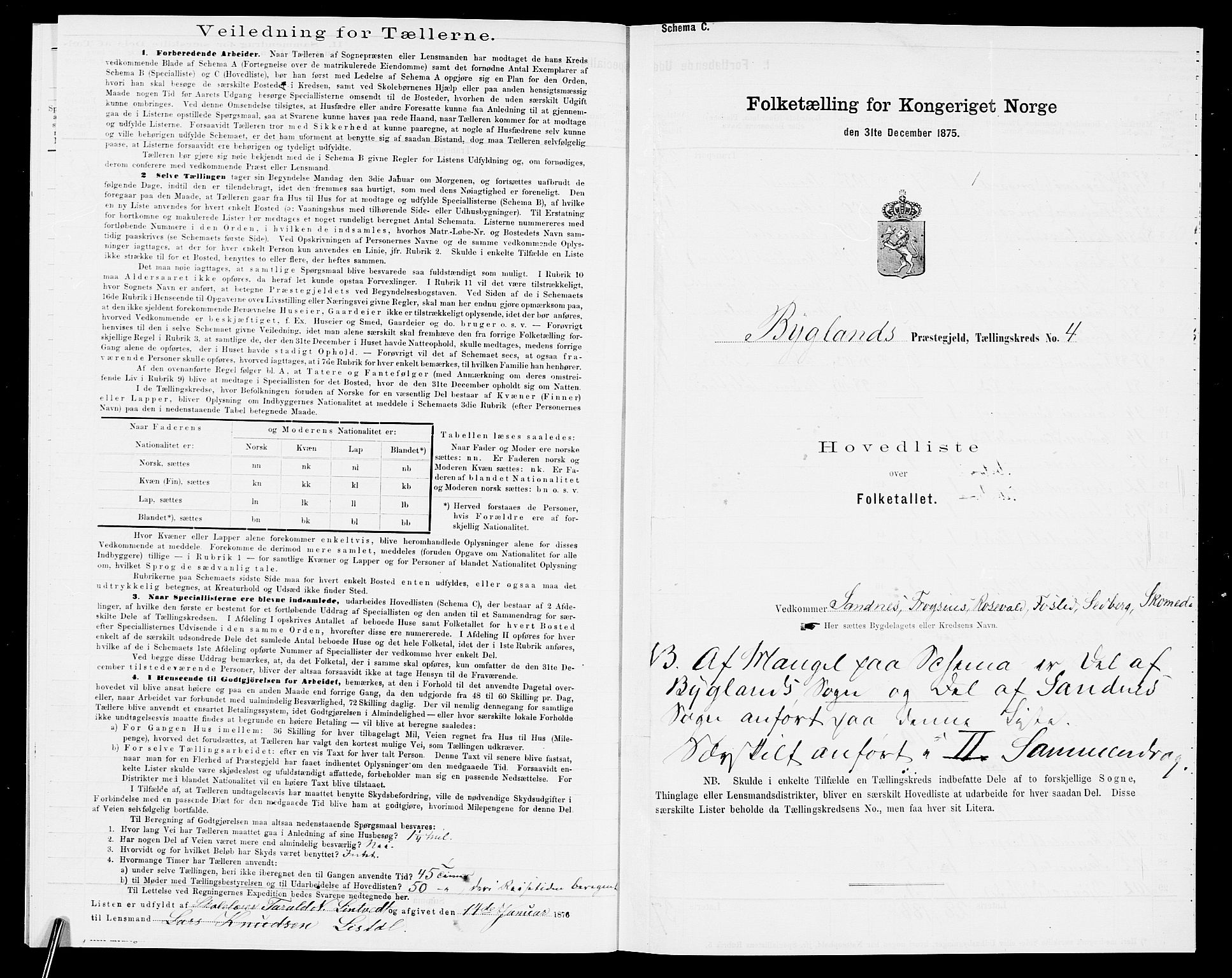 SAK, 1875 census for 0938P Bygland, 1875, p. 24