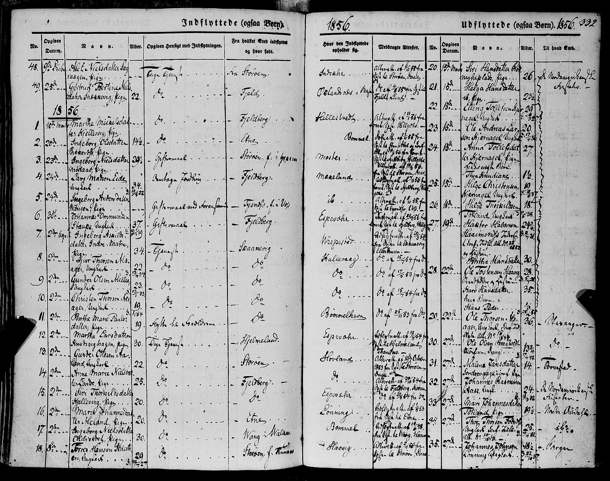 Finnås sokneprestembete, SAB/A-99925/H/Ha/Haa/Haaa/L0007: Parish register (official) no. A 7, 1850-1862, p. 332