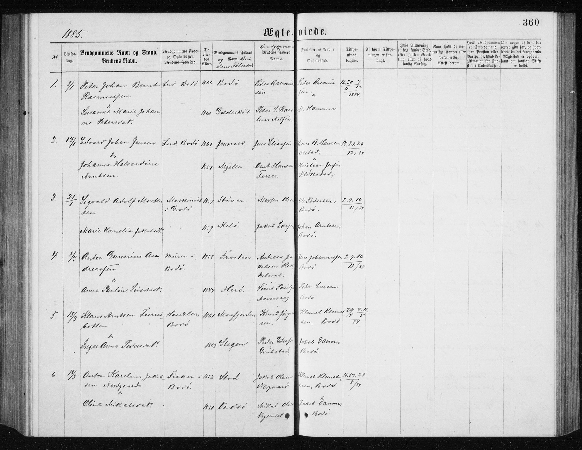 Ministerialprotokoller, klokkerbøker og fødselsregistre - Nordland, SAT/A-1459/801/L0031: Parish register (copy) no. 801C06, 1883-1887, p. 360