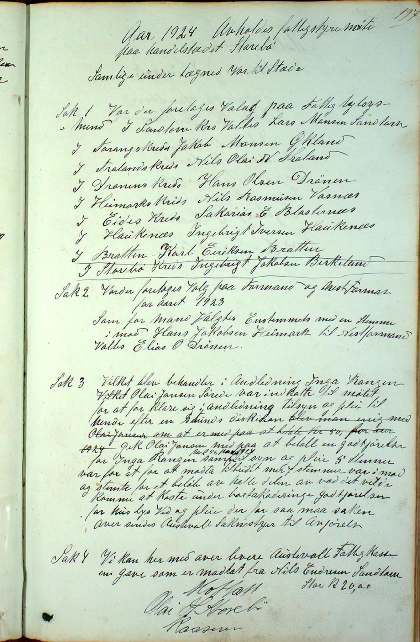 Austevoll kommune. Fattigstyret, IKAH/1244-311/A/Aa/L0001: Møtebok for Møgster fattigkommisjon og fattigstyre, 1846-1922, p. 197a