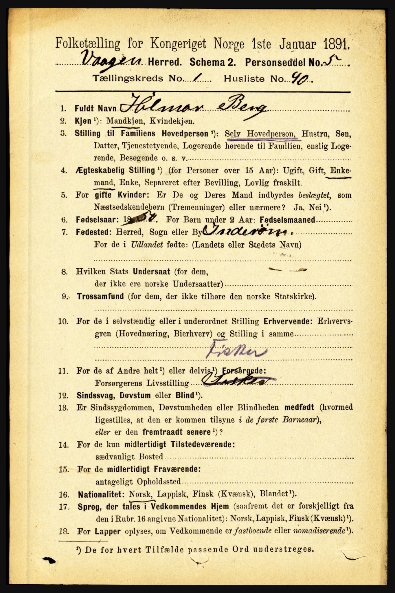 RA, 1891 census for 1865 Vågan, 1891, p. 370