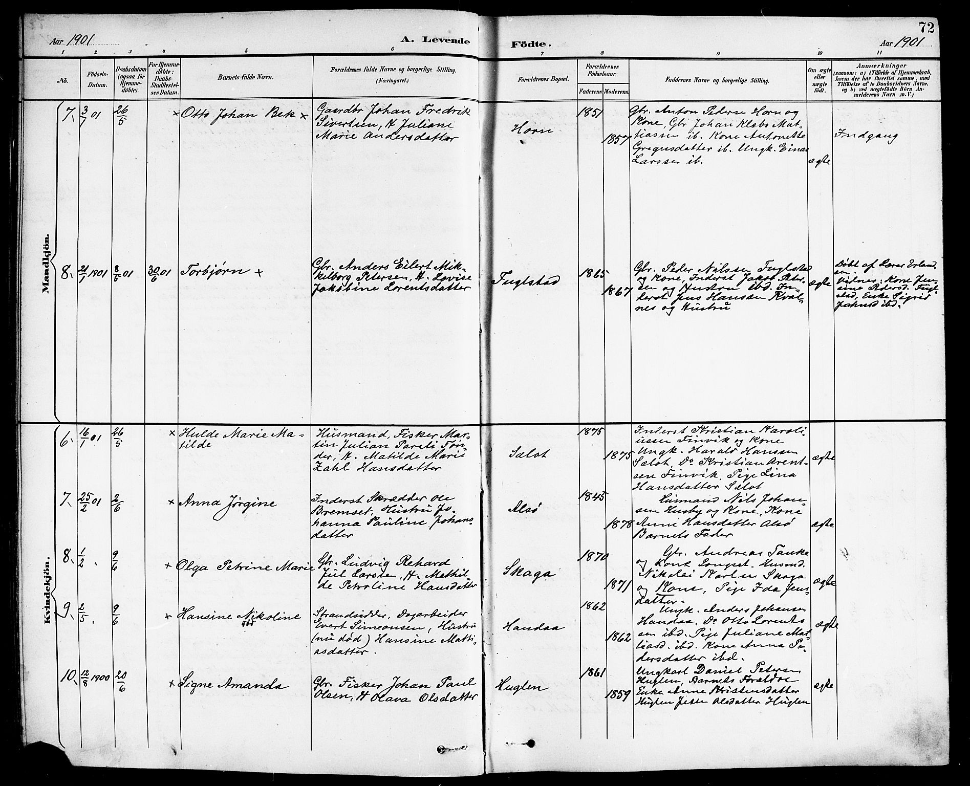 Ministerialprotokoller, klokkerbøker og fødselsregistre - Nordland, AV/SAT-A-1459/838/L0559: Parish register (copy) no. 838C06, 1893-1910, p. 72