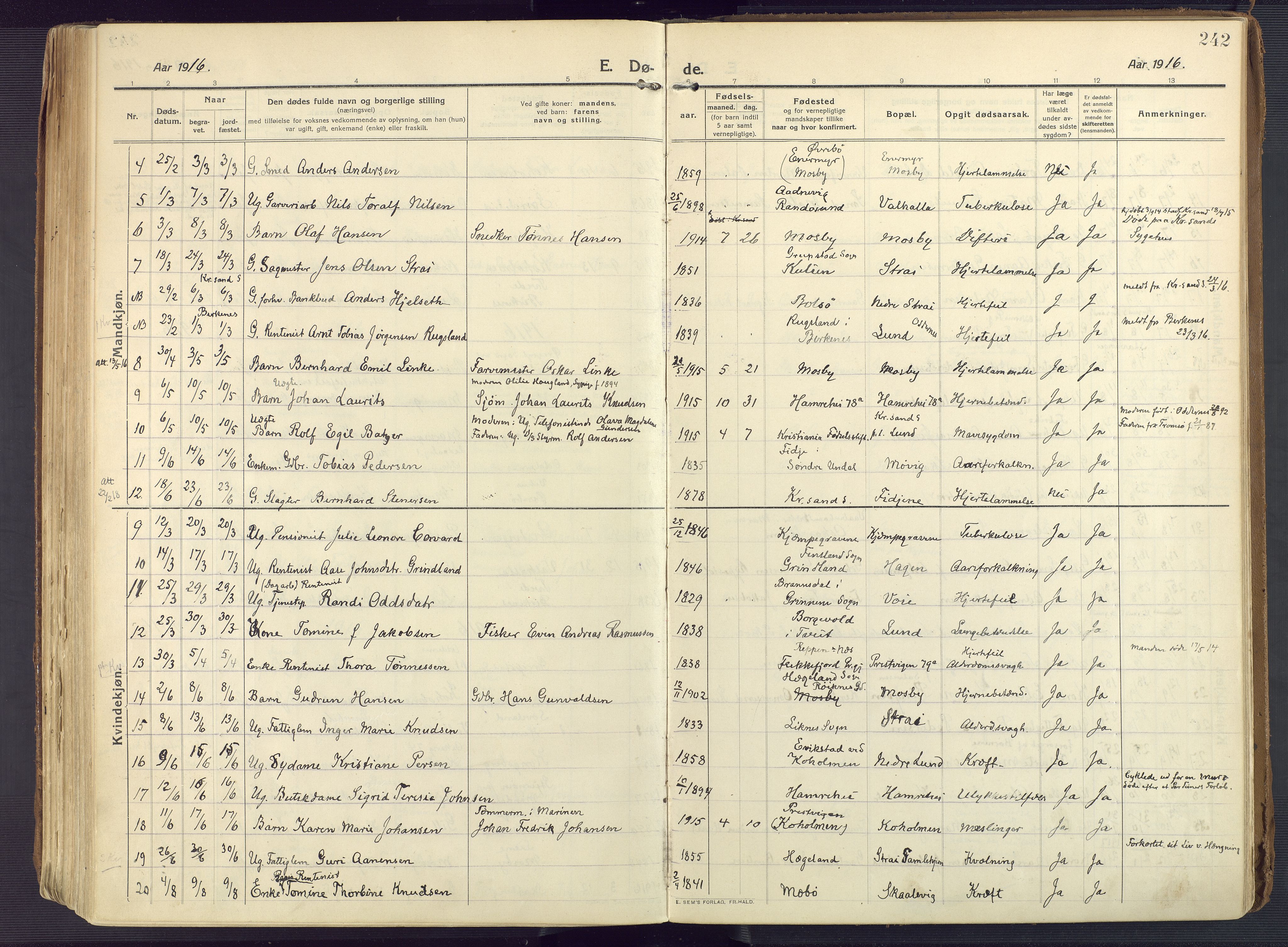 Oddernes sokneprestkontor, AV/SAK-1111-0033/F/Fa/Faa/L0012: Parish register (official) no. A 12, 1912-1925, p. 242