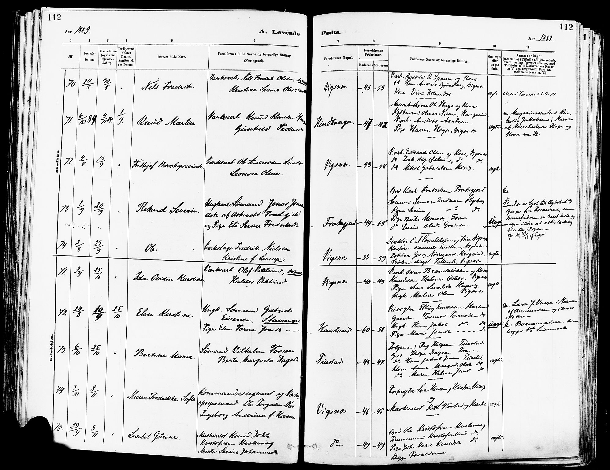 Avaldsnes sokneprestkontor, SAST/A -101851/H/Ha/Haa/L0014: Parish register (official) no. A 14, 1880-1889, p. 112