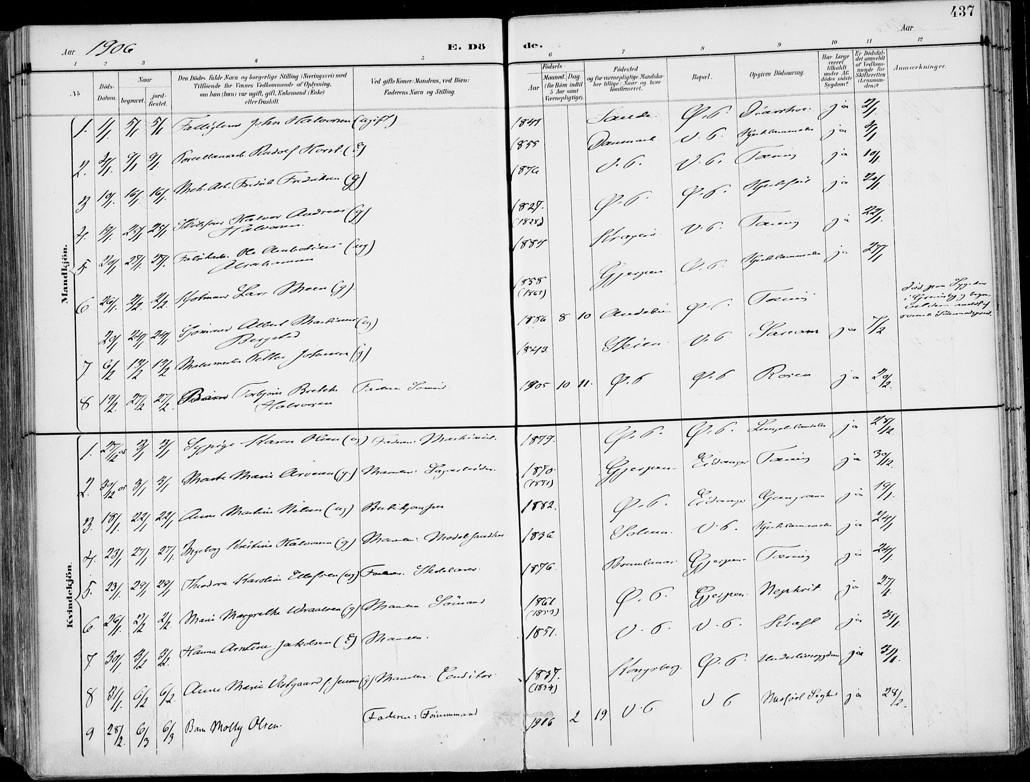 Porsgrunn kirkebøker , SAKO/A-104/F/Fa/L0011: Parish register (official) no. 11, 1895-1919, p. 437