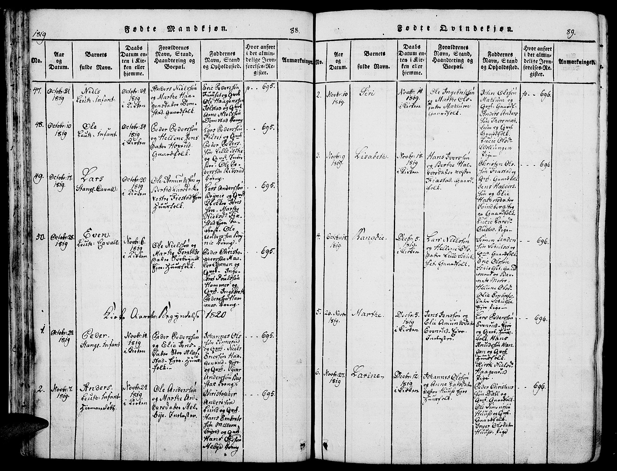 Romedal prestekontor, AV/SAH-PREST-004/K/L0002: Parish register (official) no. 2, 1814-1828, p. 88-89