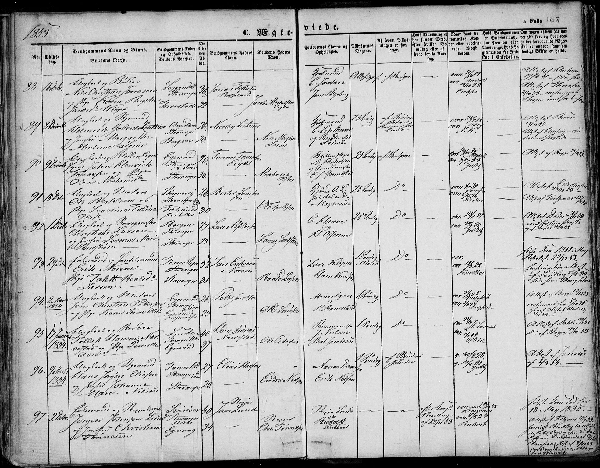 Domkirken sokneprestkontor, SAST/A-101812/001/30/30BA/L0015: Parish register (official) no. A 14, 1842-1857, p. 108