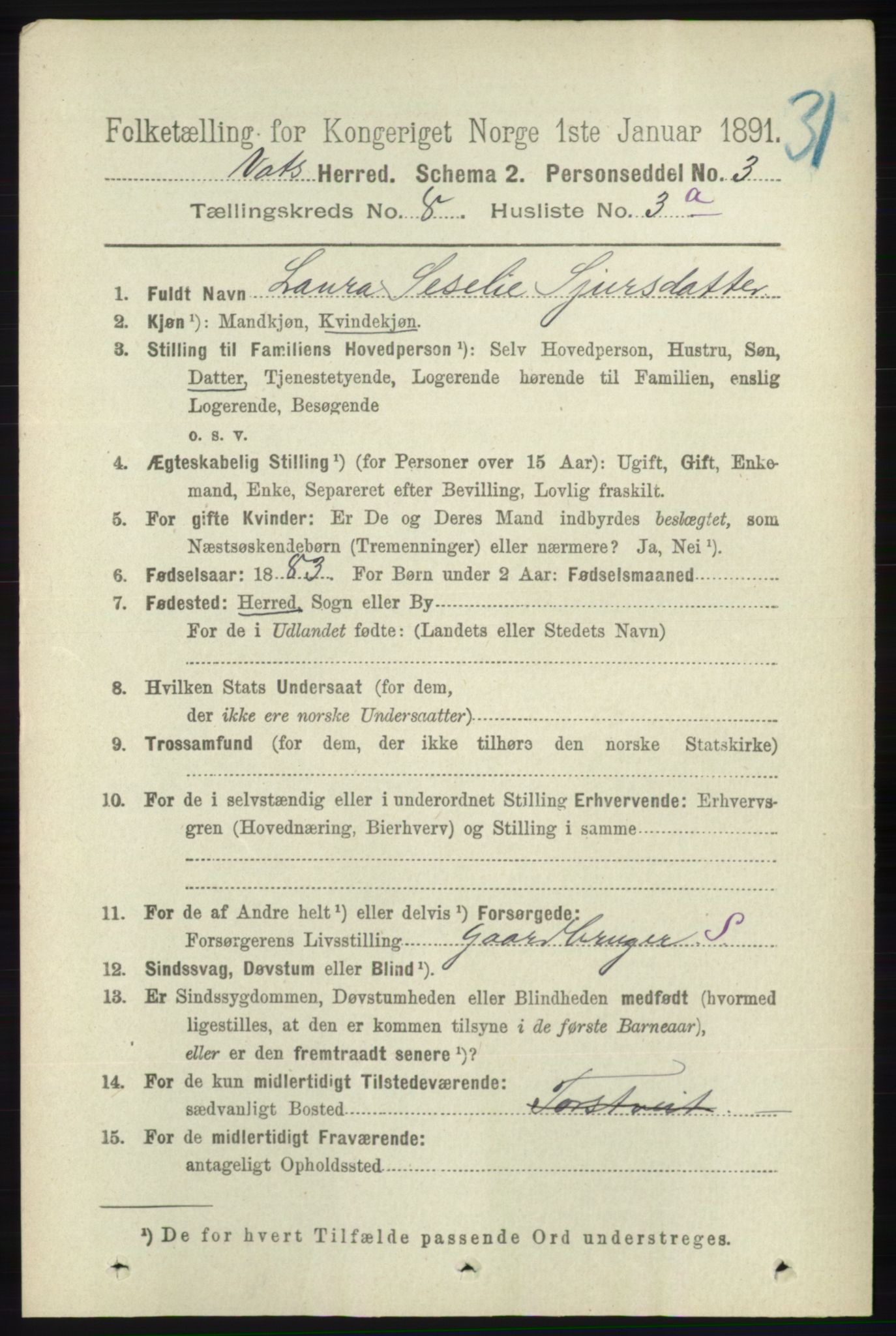 RA, 1891 census for 1155 Vats, 1891, p. 1342