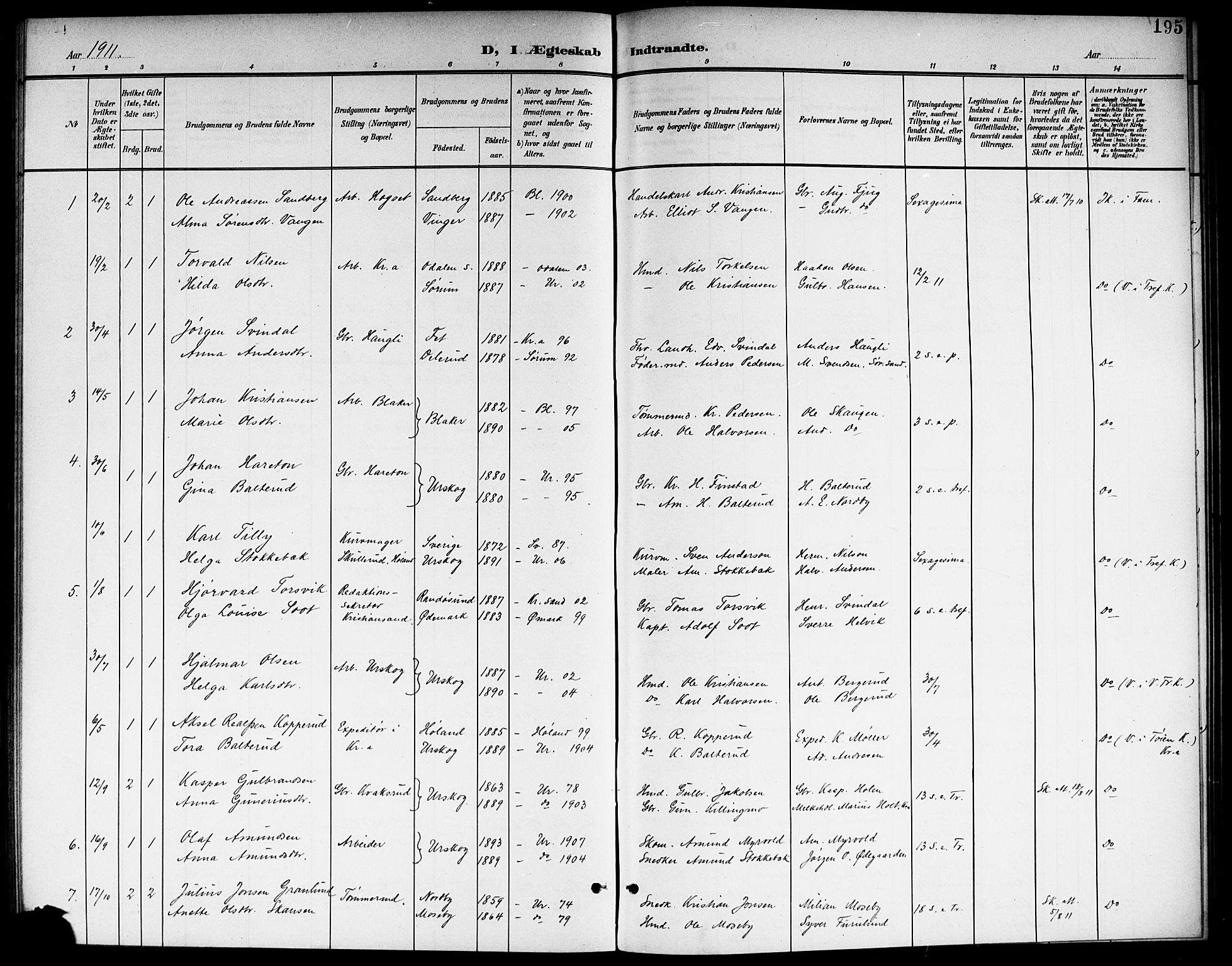 Aurskog prestekontor Kirkebøker, SAO/A-10304a/G/Ga/L0004: Parish register (copy) no. I 4, 1901-1921, p. 195