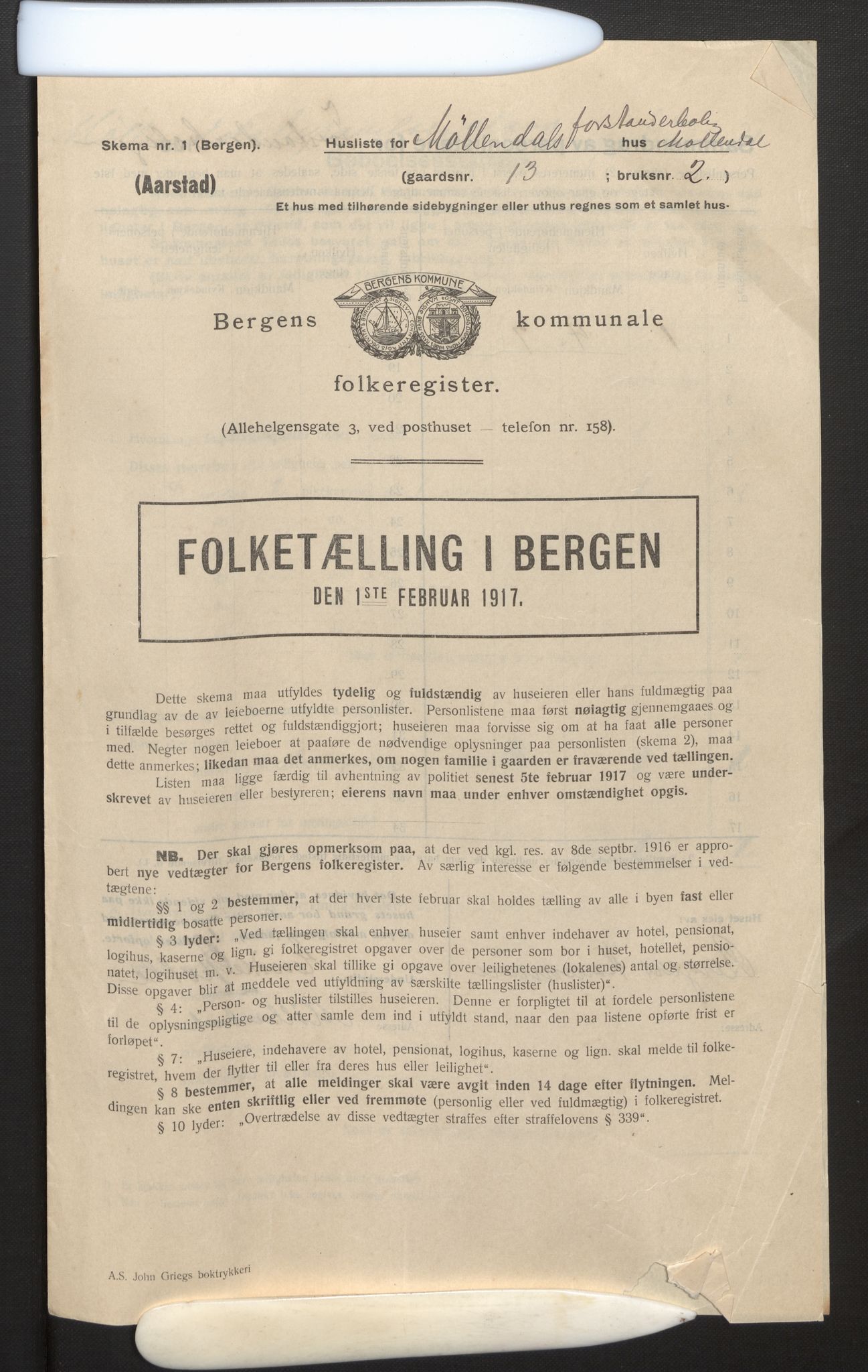 SAB, Municipal Census 1917 for Bergen, 1917, p. 52330