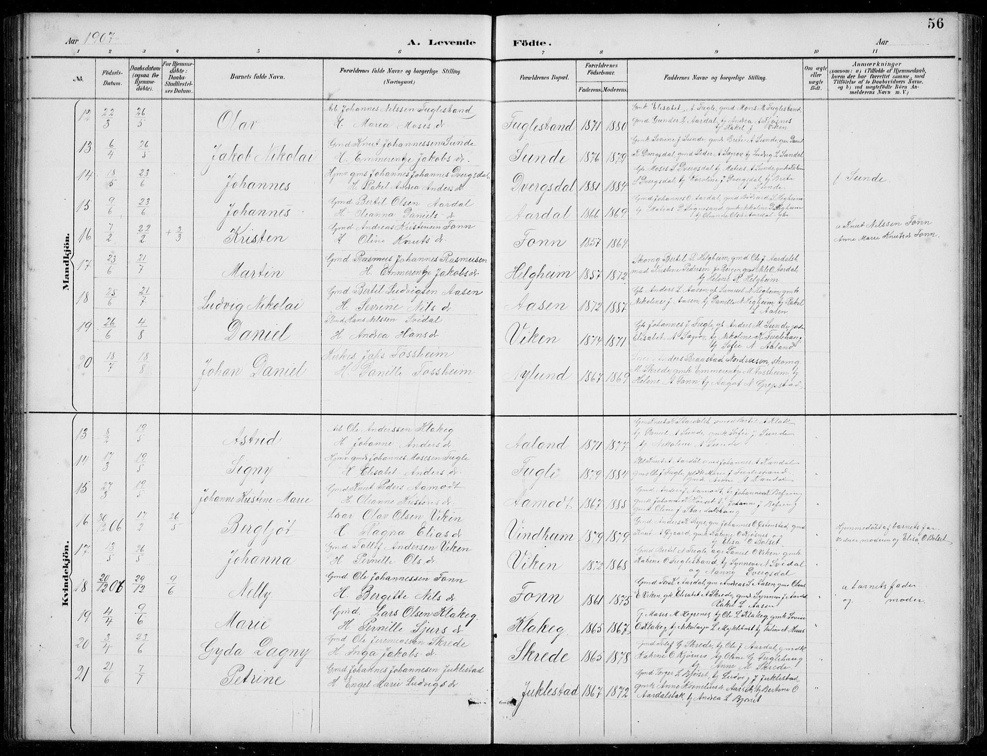 Jølster sokneprestembete, SAB/A-80701/H/Hab/Habb/L0002: Parish register (copy) no. B 2, 1887-1920, p. 56