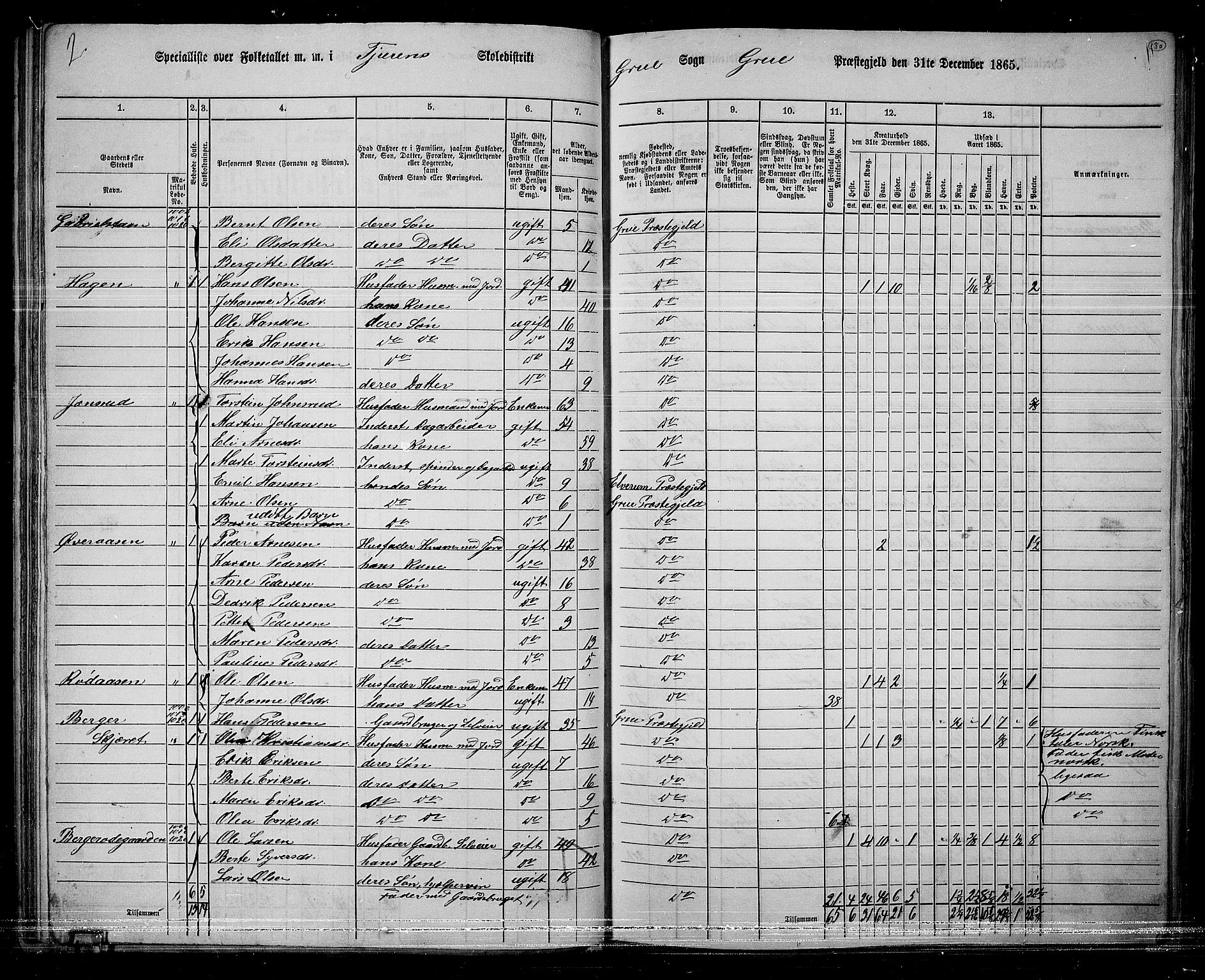 RA, 1865 census for Grue, 1865, p. 109