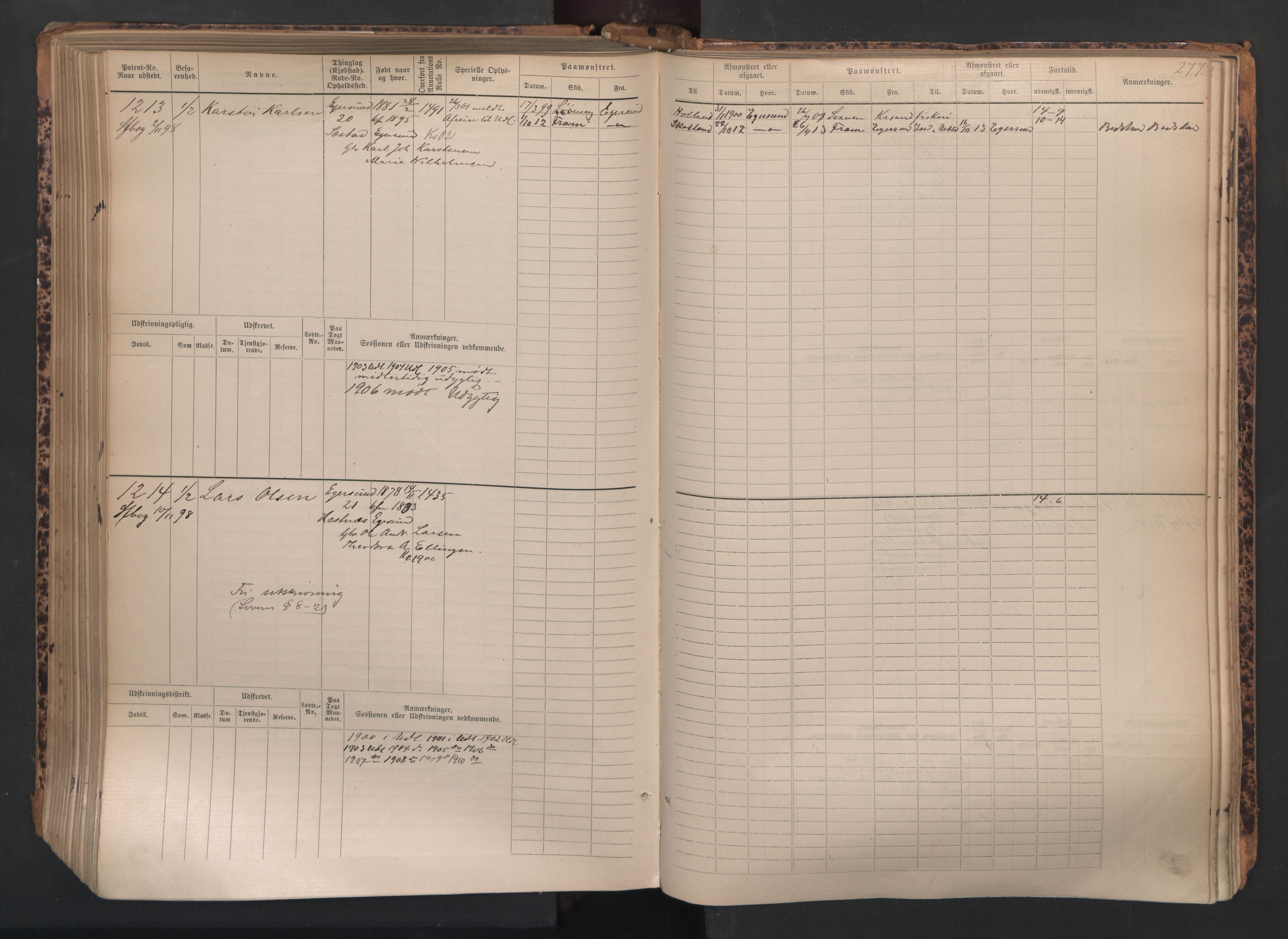 Egersund mønstringskrets, AV/SAK-2031-0019/F/Fb/L0002: Hovedrulle nr 667-1330, O-4, 1880-1940, p. 278