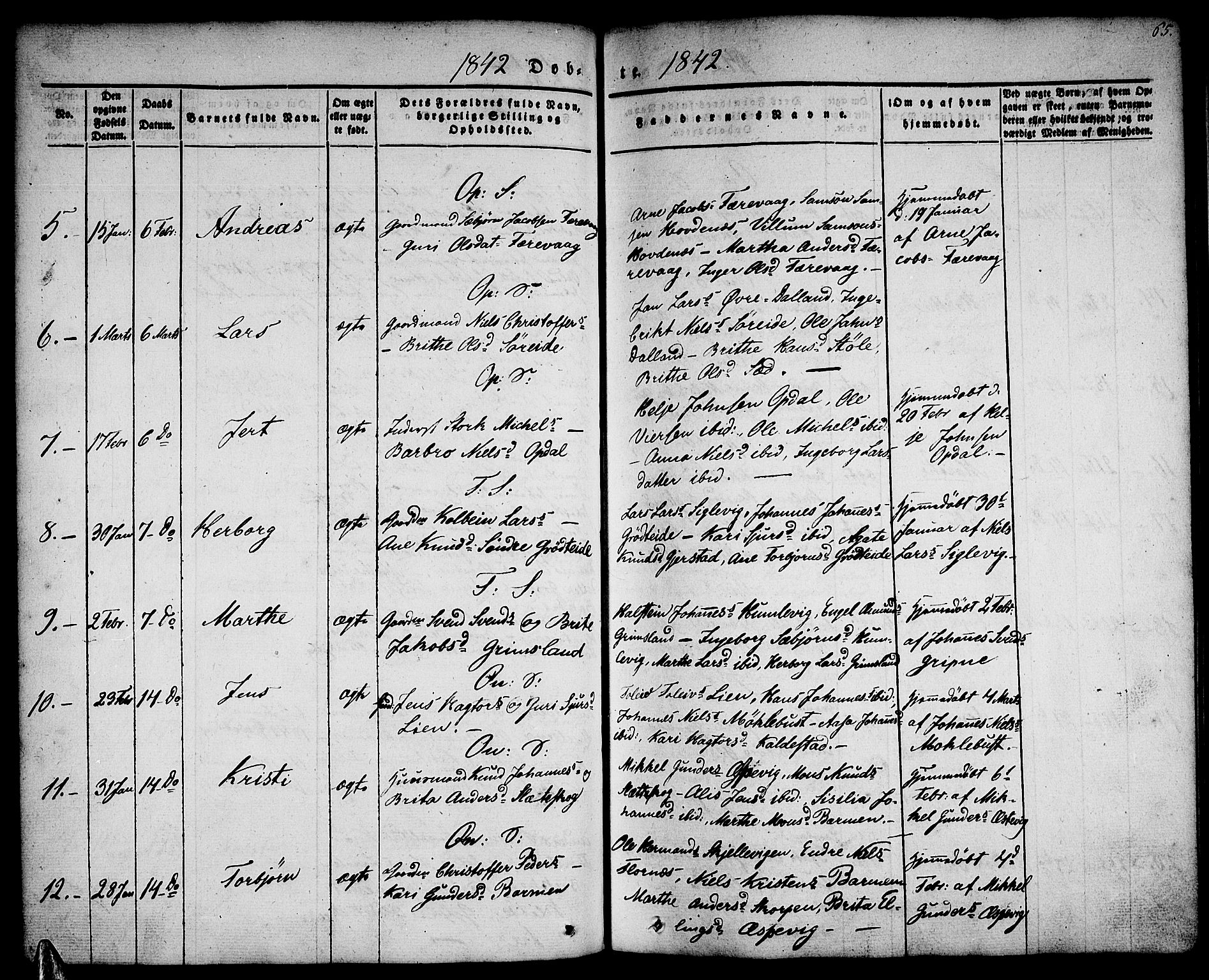 Tysnes sokneprestembete, AV/SAB-A-78601/H/Haa: Parish register (official) no. A 9, 1837-1848, p. 65