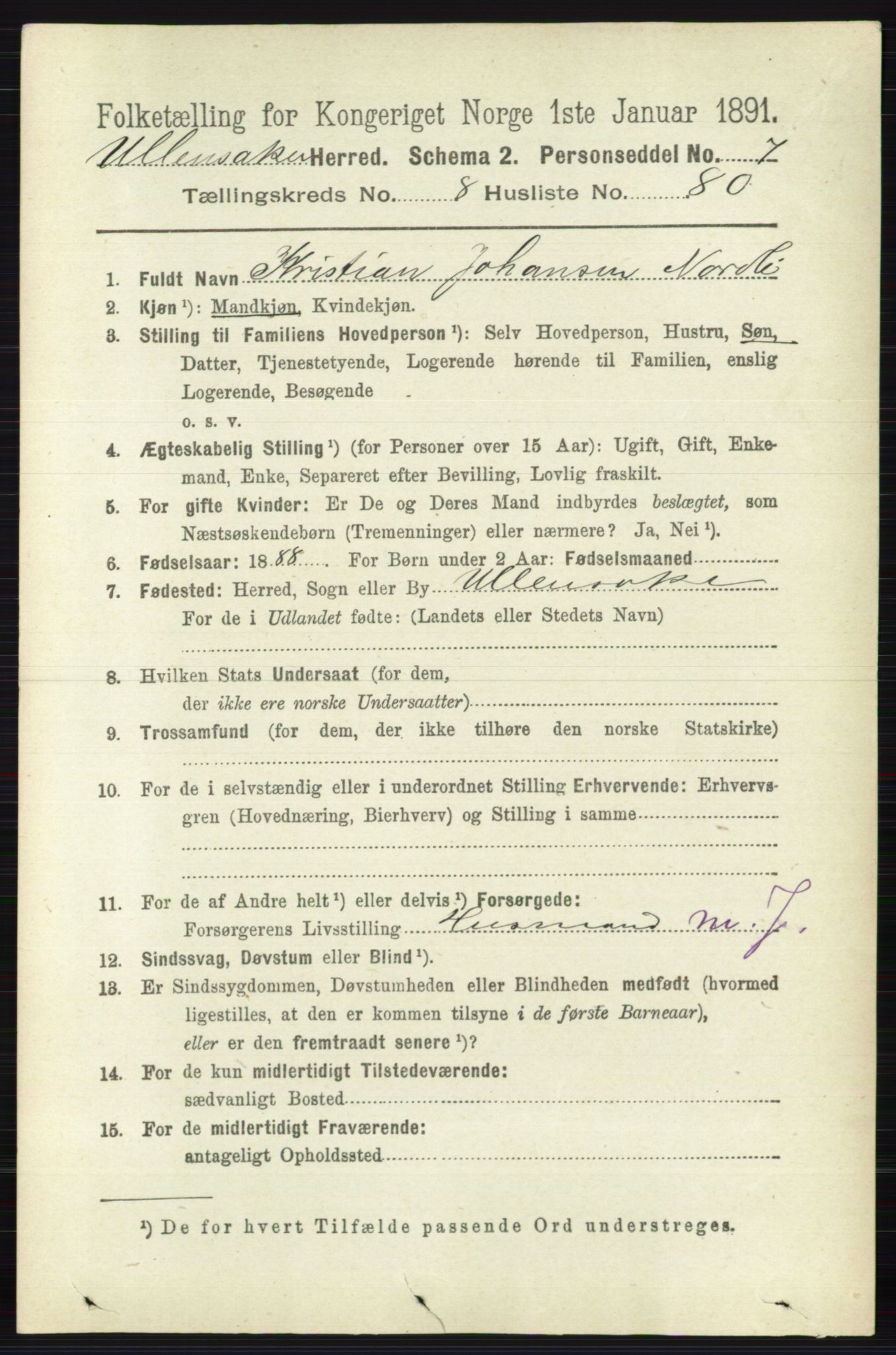 RA, 1891 census for 0235 Ullensaker, 1891, p. 3955