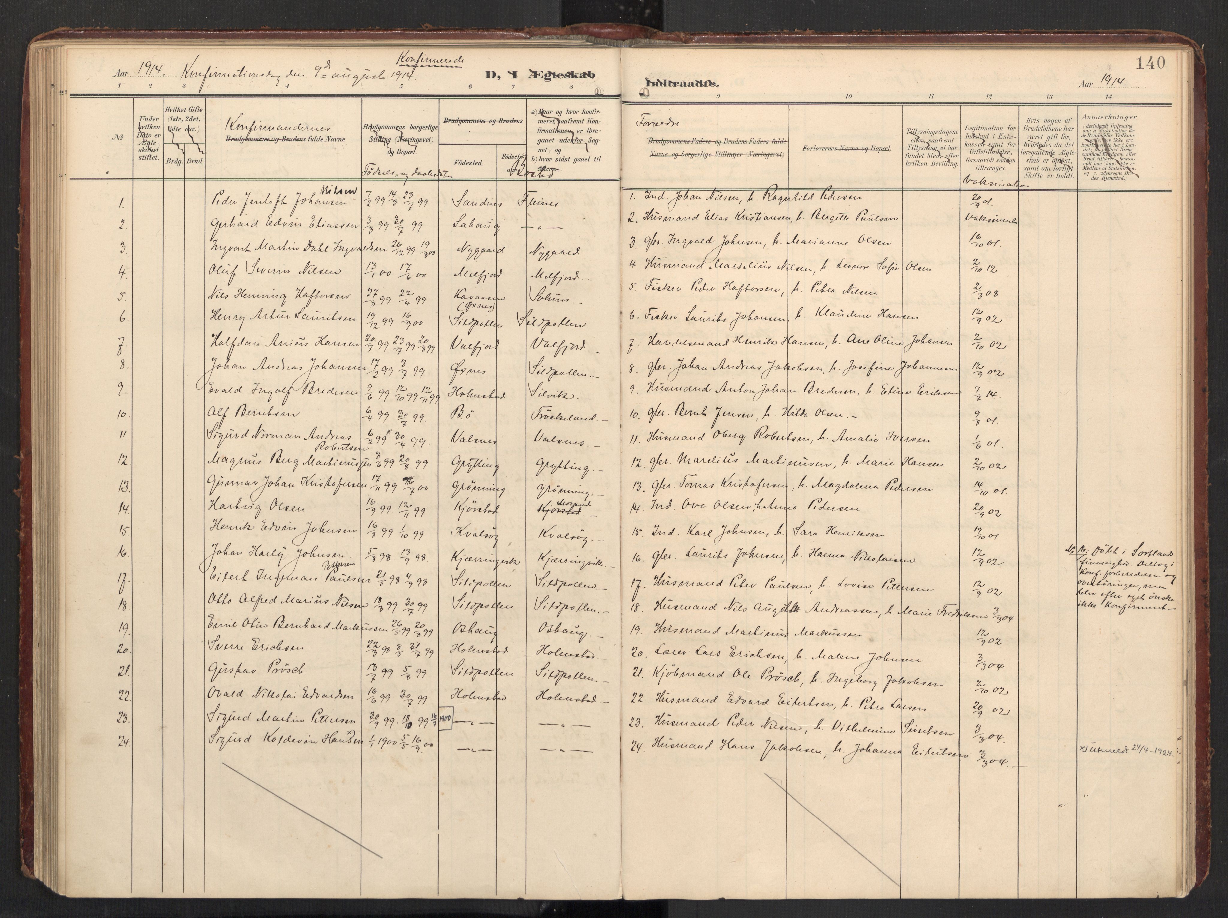 Ministerialprotokoller, klokkerbøker og fødselsregistre - Nordland, SAT/A-1459/890/L1287: Parish register (official) no. 890A02, 1903-1915, p. 140
