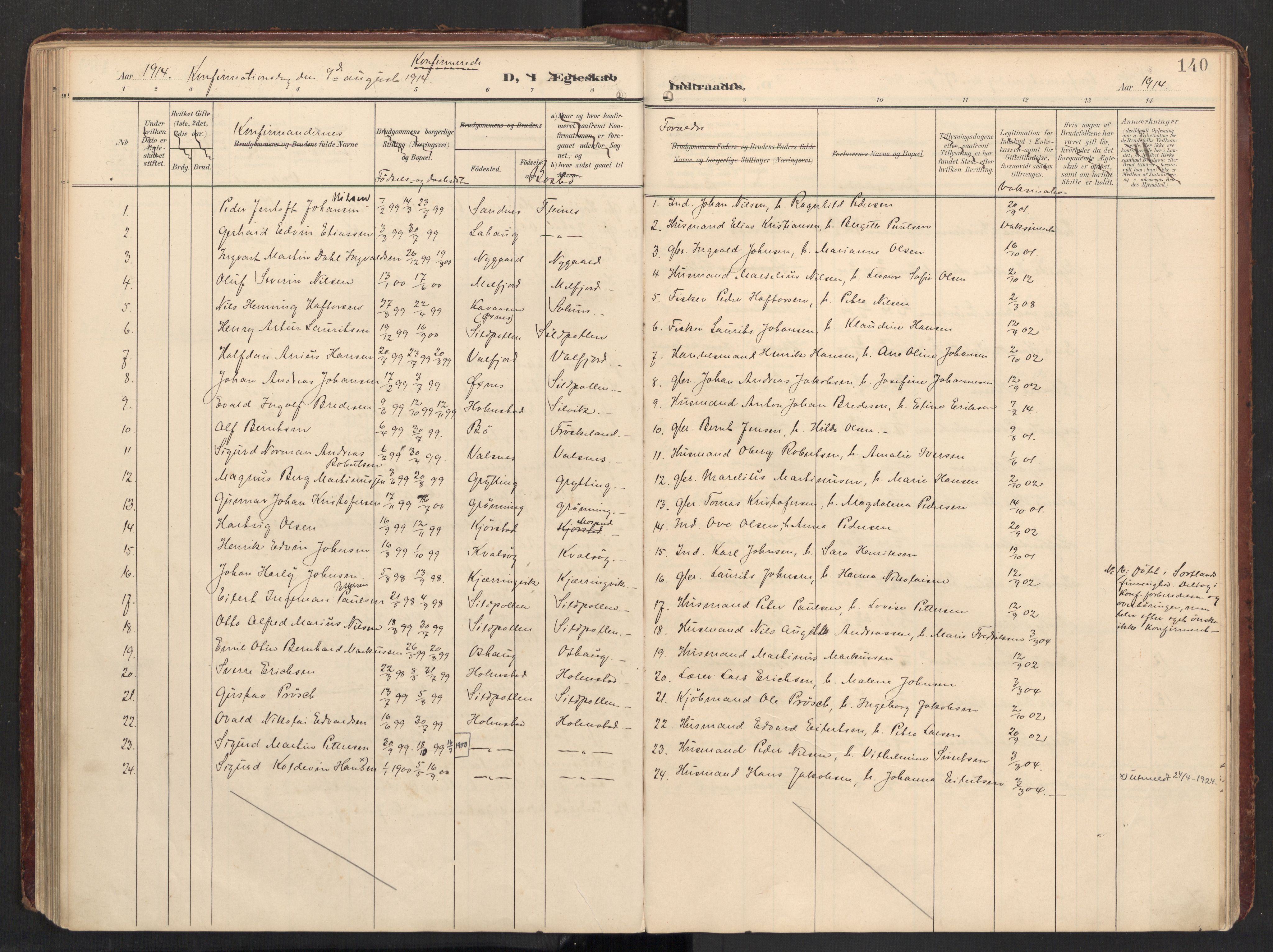 Ministerialprotokoller, klokkerbøker og fødselsregistre - Nordland, AV/SAT-A-1459/890/L1287: Parish register (official) no. 890A02, 1903-1915, p. 140