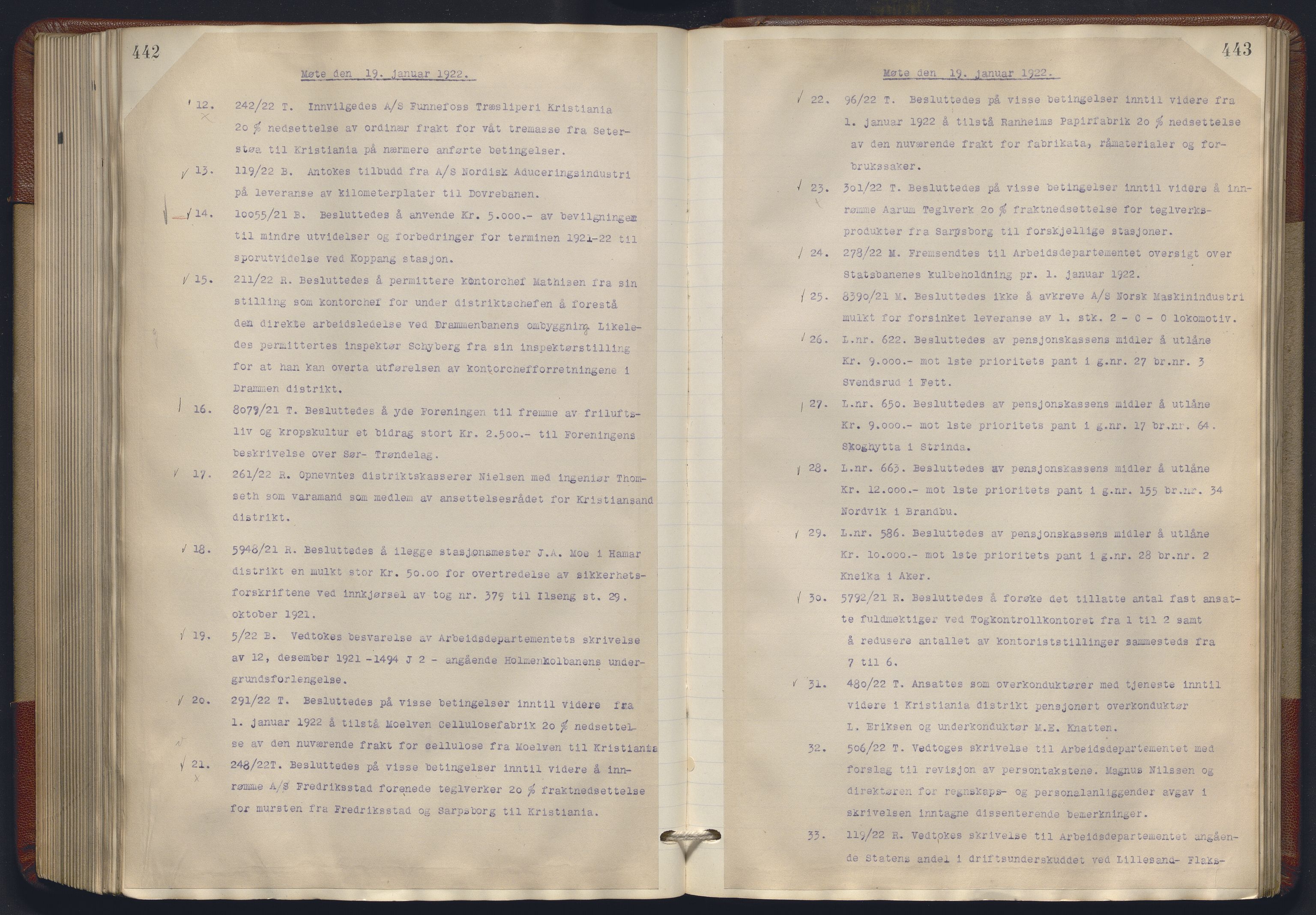 Norges statsbaner, Administrasjons- økonomi- og personalavdelingen, RA/S-3412/A/Aa/L0018: Forhandlingsprotokoll, 1920-1922, p. 442-443