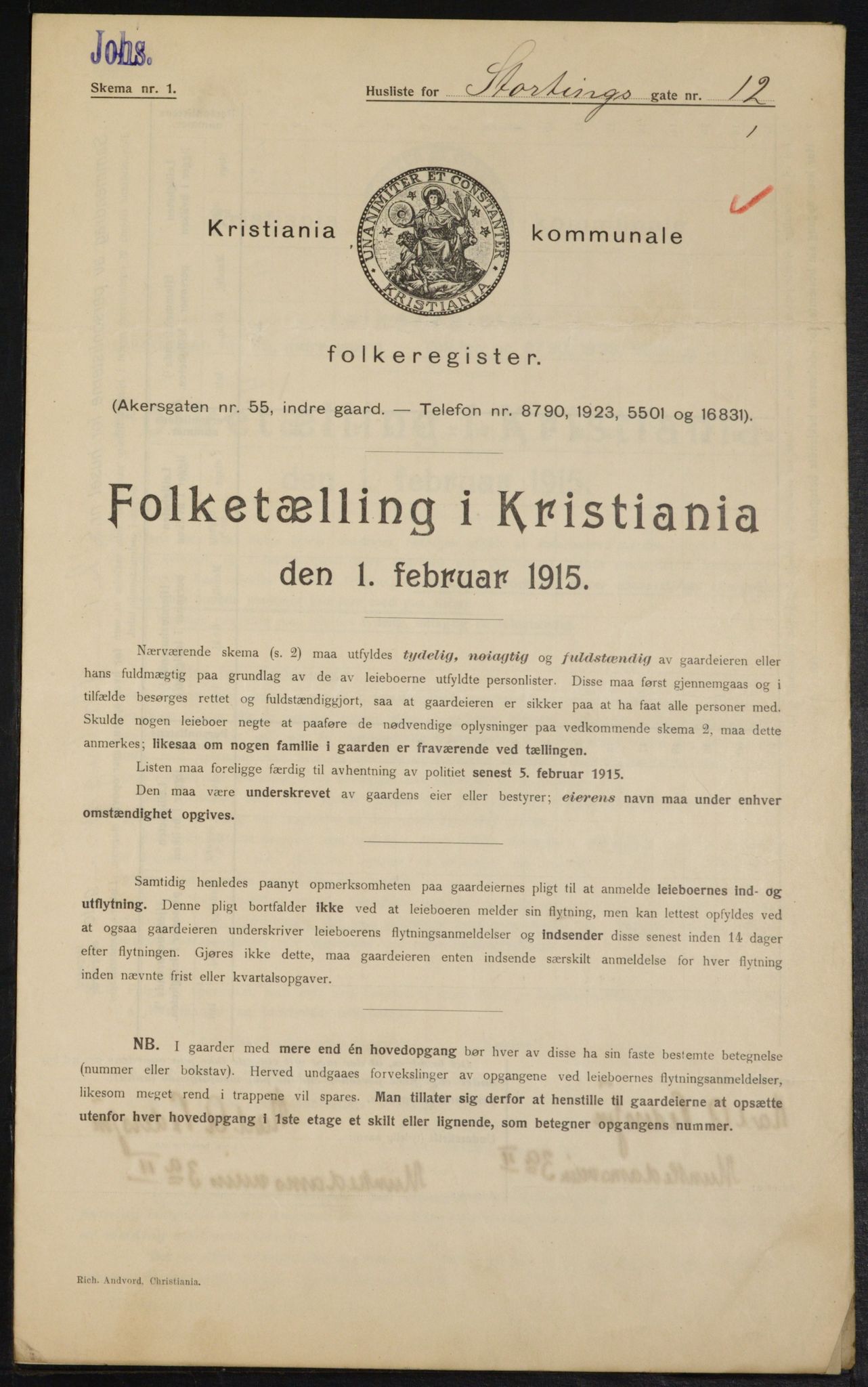 OBA, Municipal Census 1915 for Kristiania, 1915, p. 103699