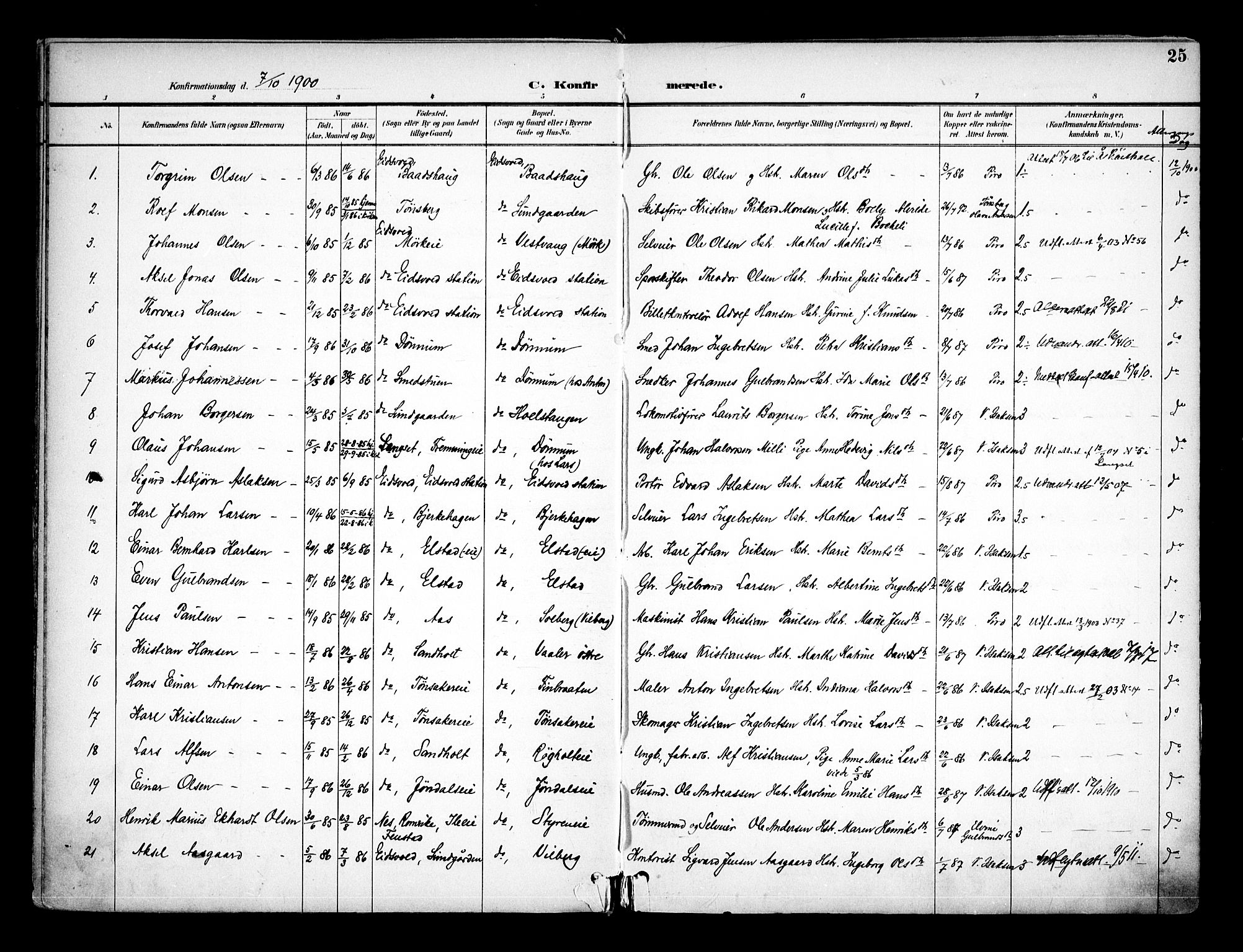 Eidsvoll prestekontor Kirkebøker, SAO/A-10888/F/Fa/L0005: Parish register (official) no. I 5, 1896-1906, p. 25