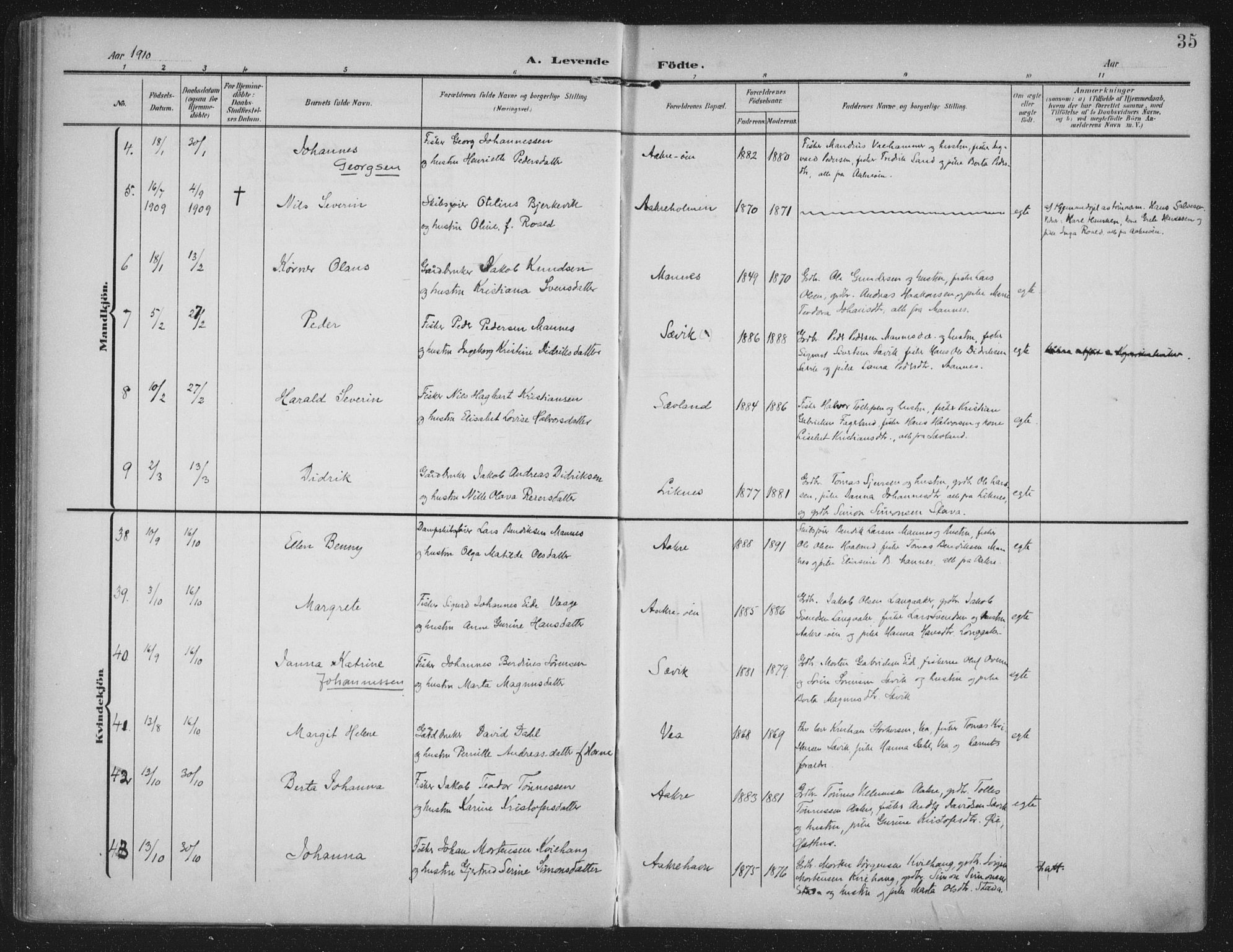 Kopervik sokneprestkontor, SAST/A-101850/H/Ha/Haa/L0005: Parish register (official) no. A 5, 1906-1924, p. 35