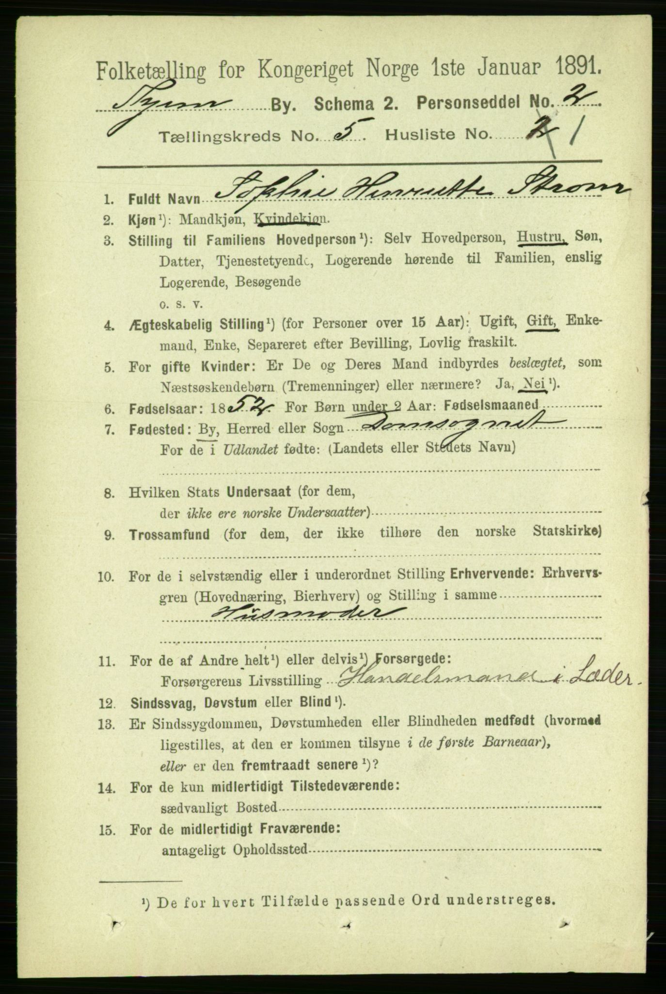 RA, 1891 census for 1601 Trondheim, 1891, p. 4640