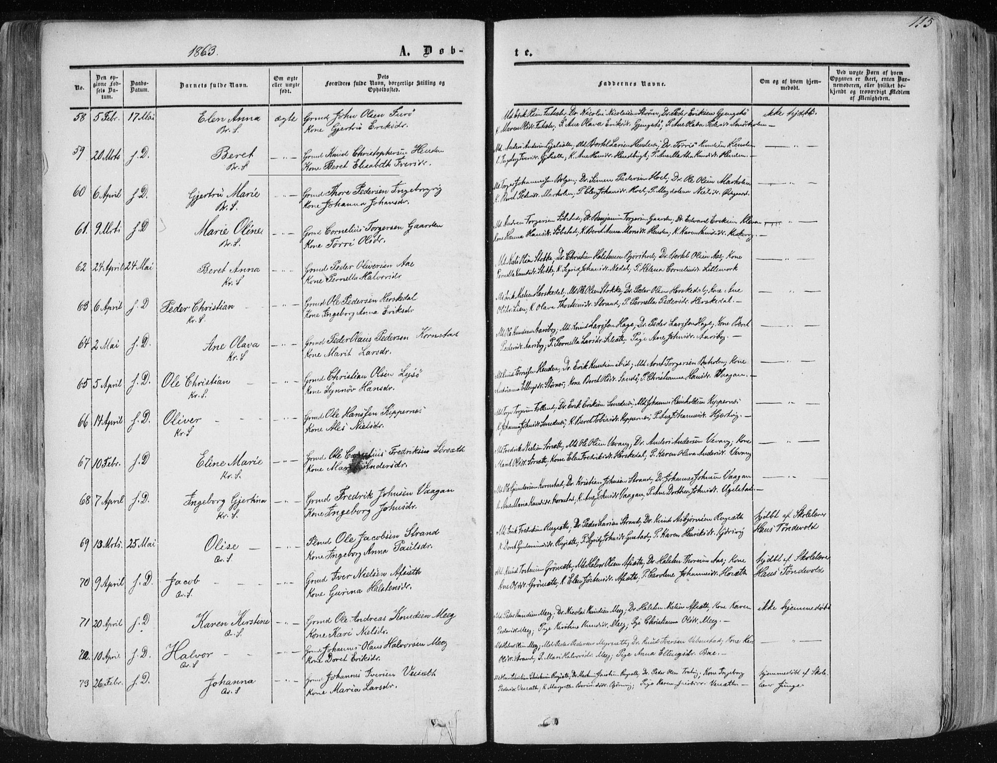 Ministerialprotokoller, klokkerbøker og fødselsregistre - Møre og Romsdal, AV/SAT-A-1454/568/L0804: Parish register (official) no. 568A11, 1854-1868, p. 115