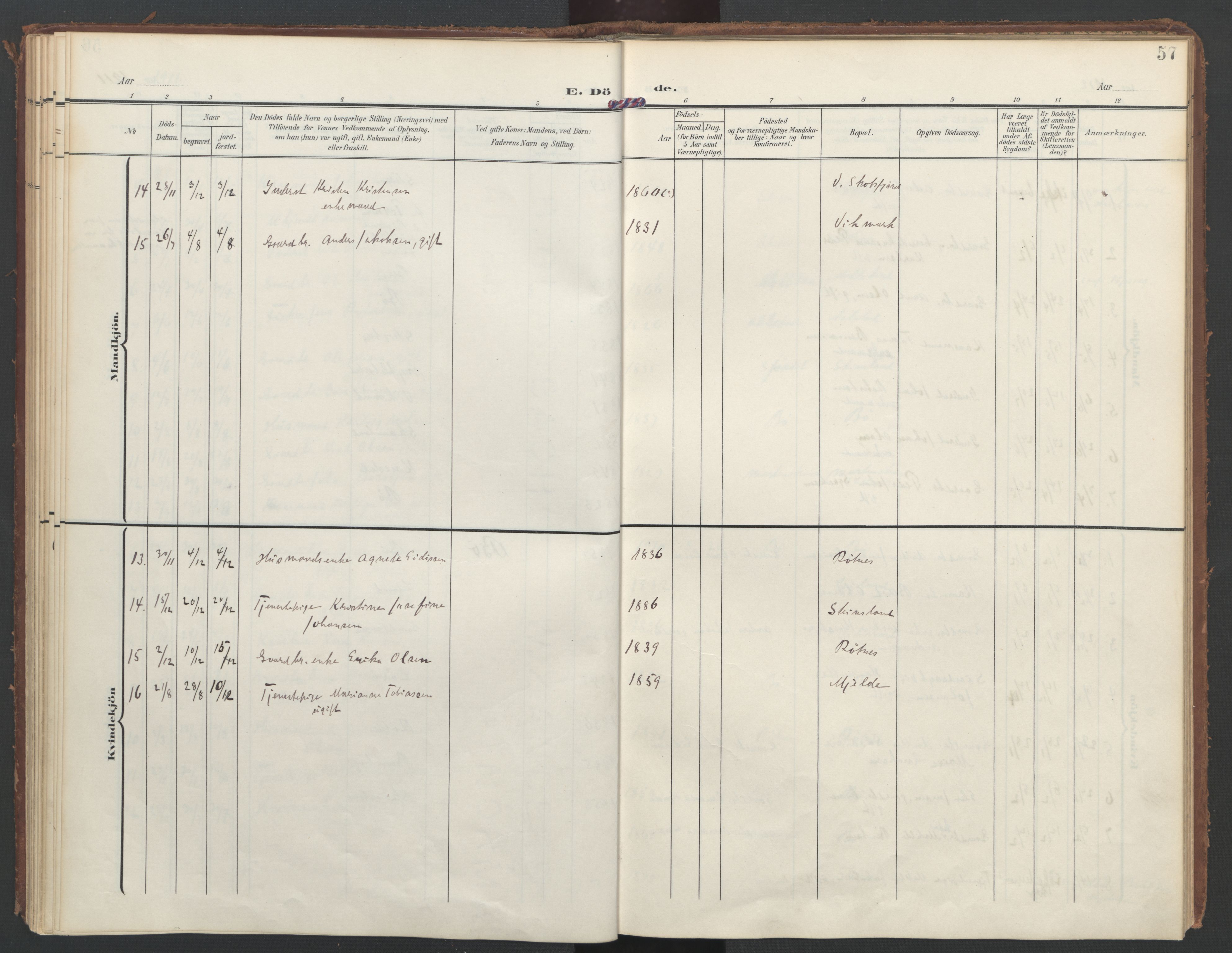 Ministerialprotokoller, klokkerbøker og fødselsregistre - Nordland, AV/SAT-A-1459/855/L0806: Parish register (official) no. 855A14, 1906-1922, p. 57