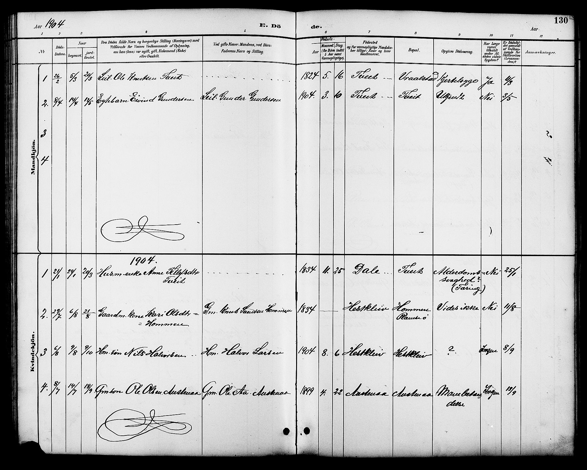 Åmli sokneprestkontor, AV/SAK-1111-0050/F/Fb/Fbb/L0002: Parish register (copy) no. B 2, 1890-1905, p. 130