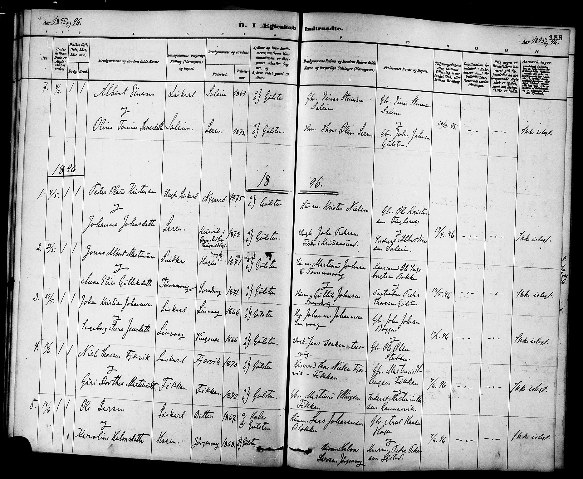 Ministerialprotokoller, klokkerbøker og fødselsregistre - Møre og Romsdal, AV/SAT-A-1454/577/L0896: Parish register (official) no. 577A03, 1880-1898, p. 188