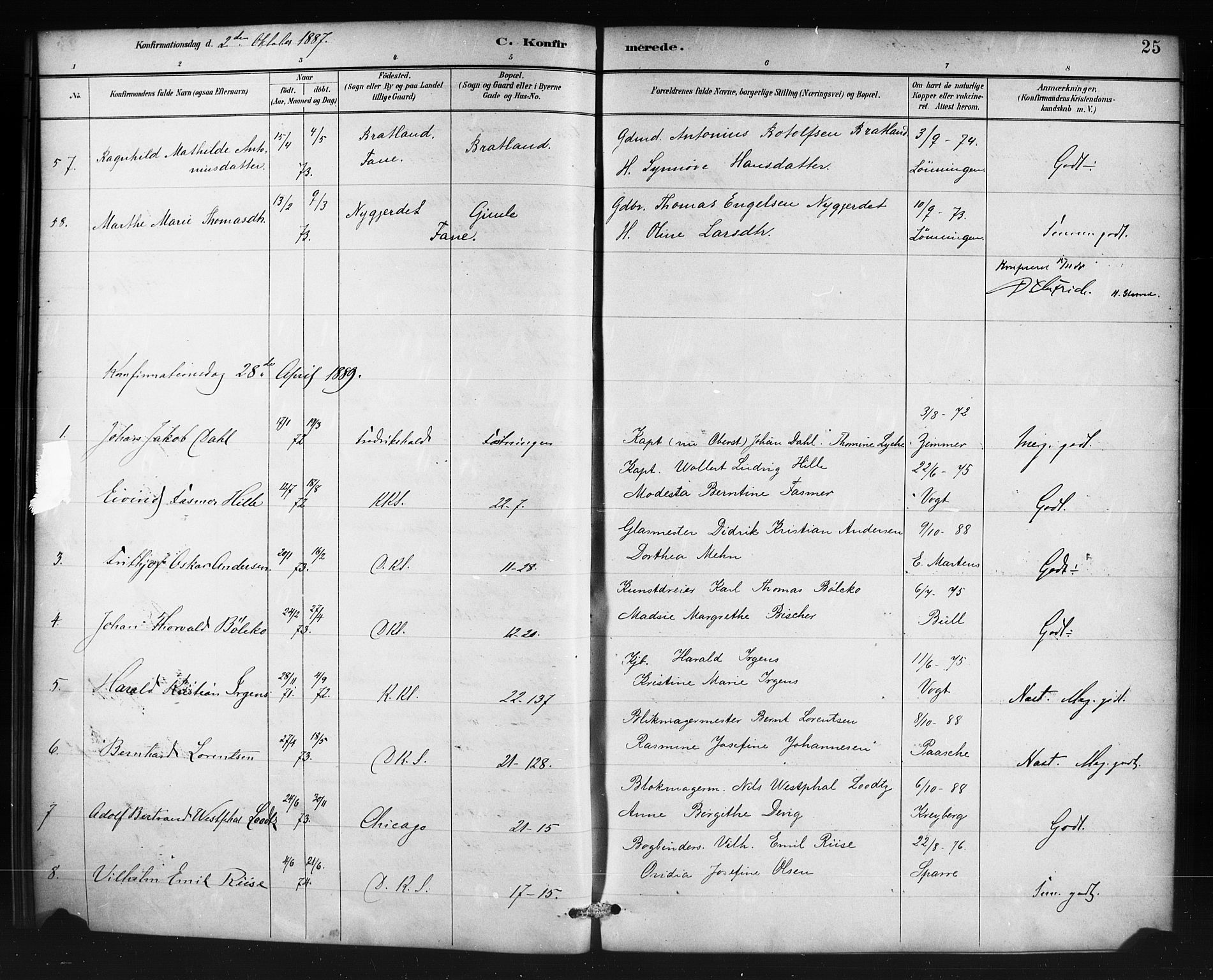 Korskirken sokneprestembete, SAB/A-76101/H/Haa/L0071: Curate's parish register no. A 6, 1885-1912, p. 25