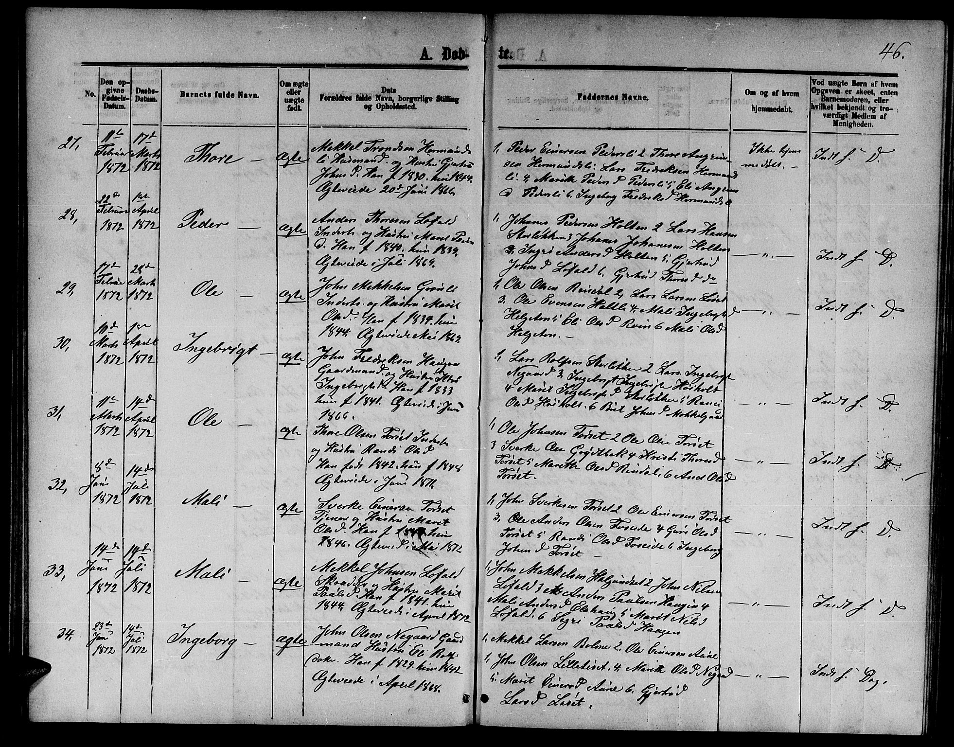 Ministerialprotokoller, klokkerbøker og fødselsregistre - Møre og Romsdal, AV/SAT-A-1454/598/L1076: Parish register (copy) no. 598C01, 1867-1878, p. 46